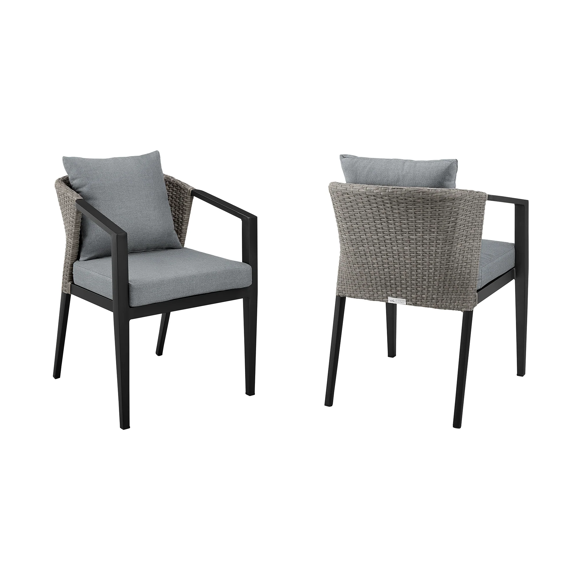 Aileen Outdoor Patio Dining Chairs in Aluminum and Wicker with Grey Cushions - Set of 2 By Armen Living - Image 2