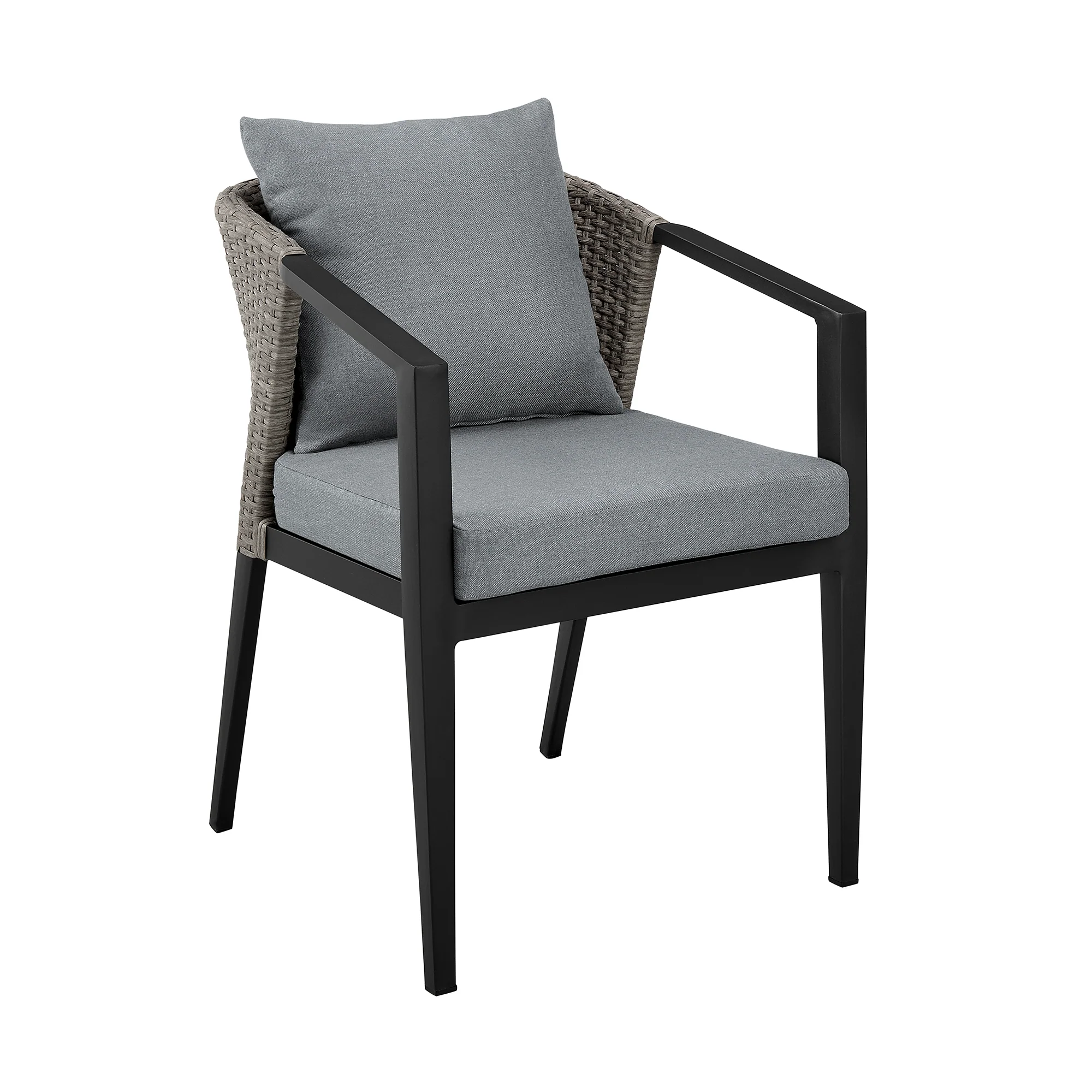 Aileen Outdoor Patio Dining Chairs in Aluminum and Wicker with Grey Cushions - Set of 2 By Armen Living - Image 4