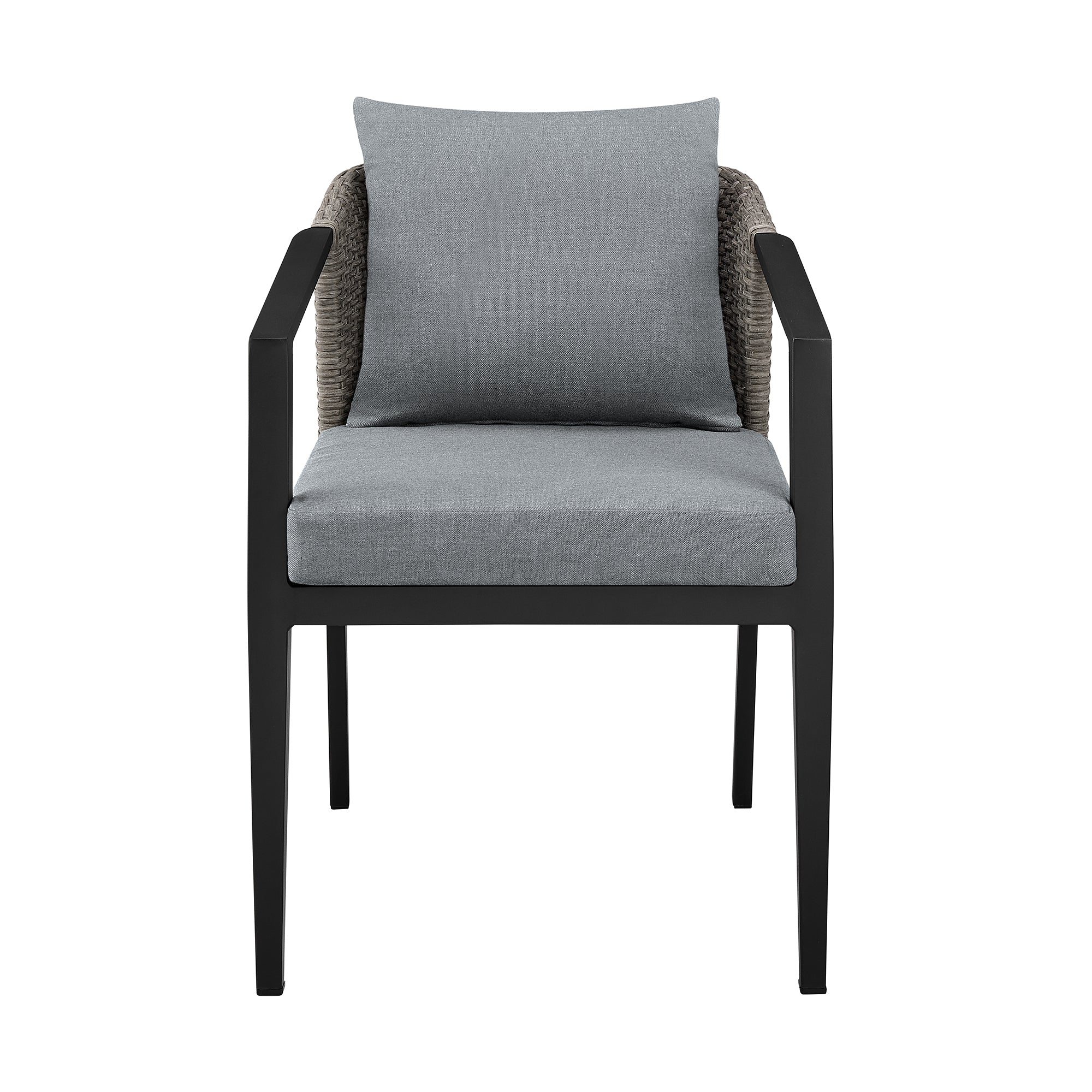Aileen Outdoor Patio Dining Chairs in Aluminum and Wicker with Grey Cushions - Set of 2 By Armen Living - Image 5