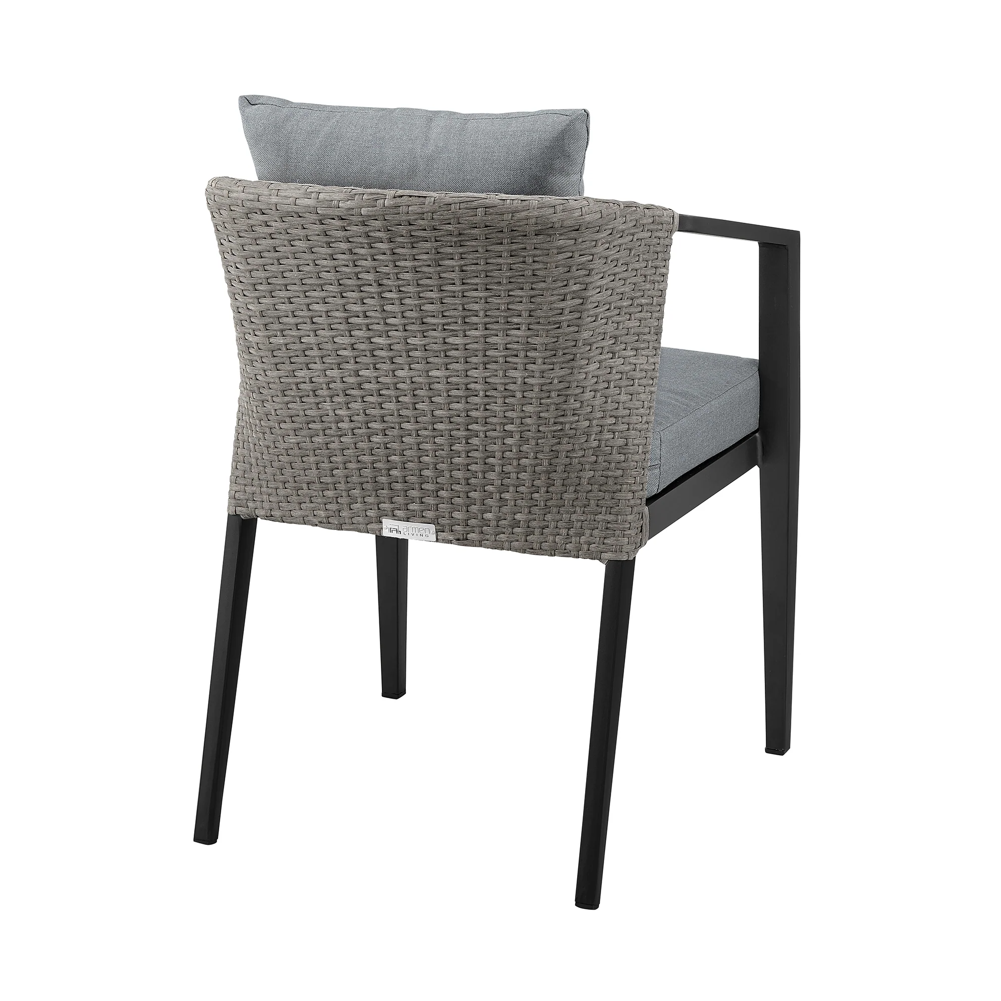 Aileen Outdoor Patio Dining Chairs in Aluminum and Wicker with Grey Cushions - Set of 2 By Armen Living - Image 7