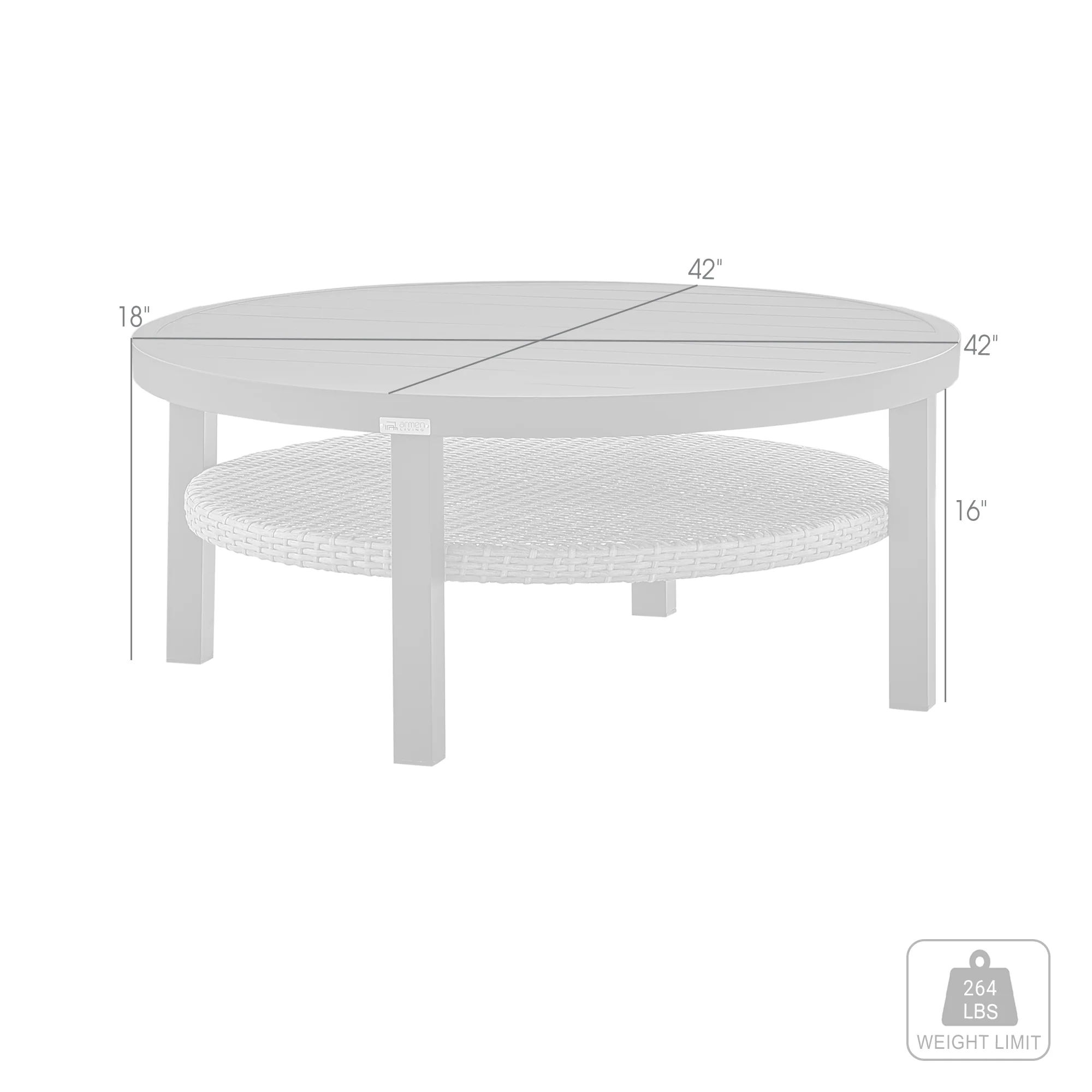 Aileen Outdoor Patio Round Coffee Table in Black Aluminum with Grey Wicker Shelf By Armen Living - Image 6