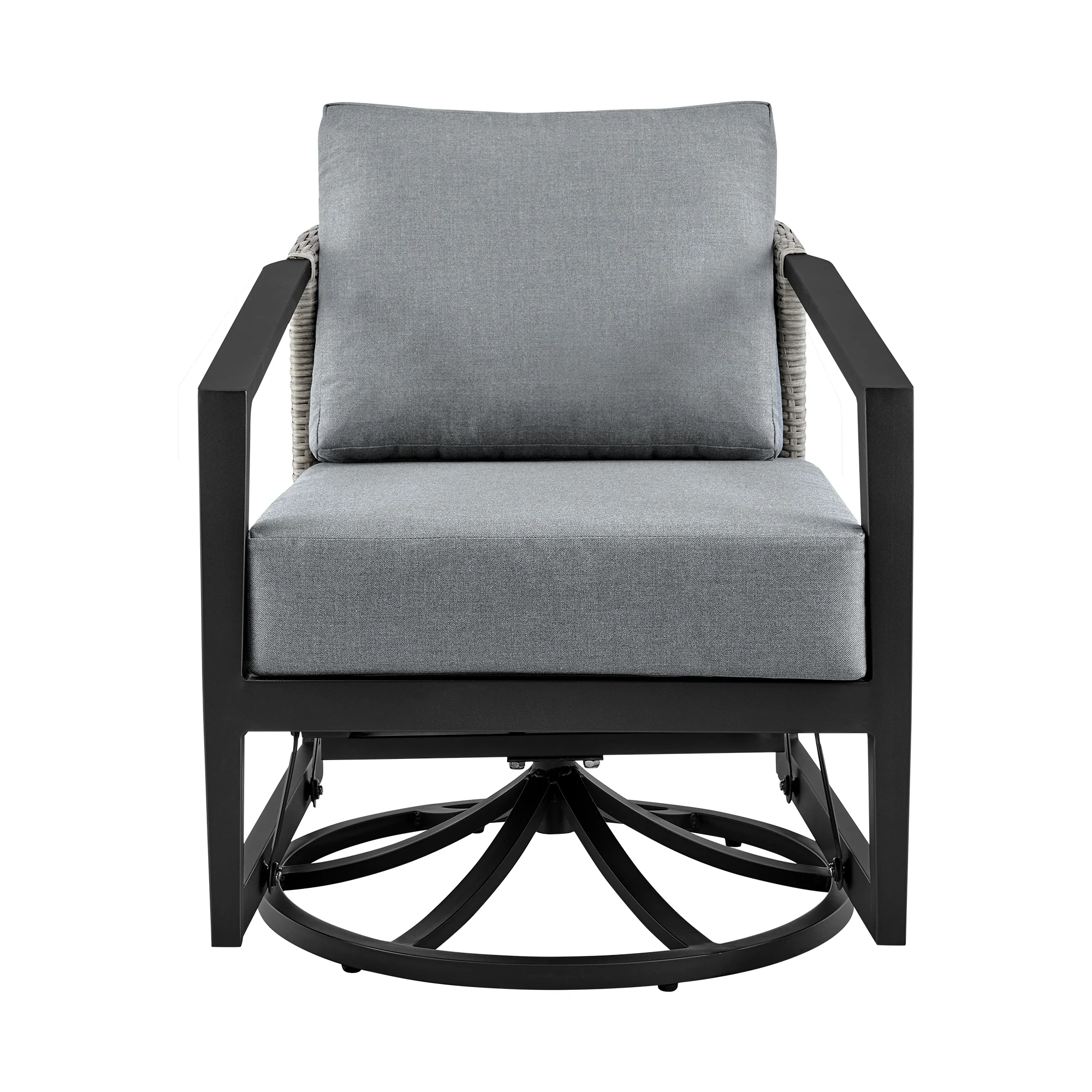 Aileen Outdoor Patio Swivel Lounge Chair in Aluminum with Grey Cushions By Armen Living - Image 4