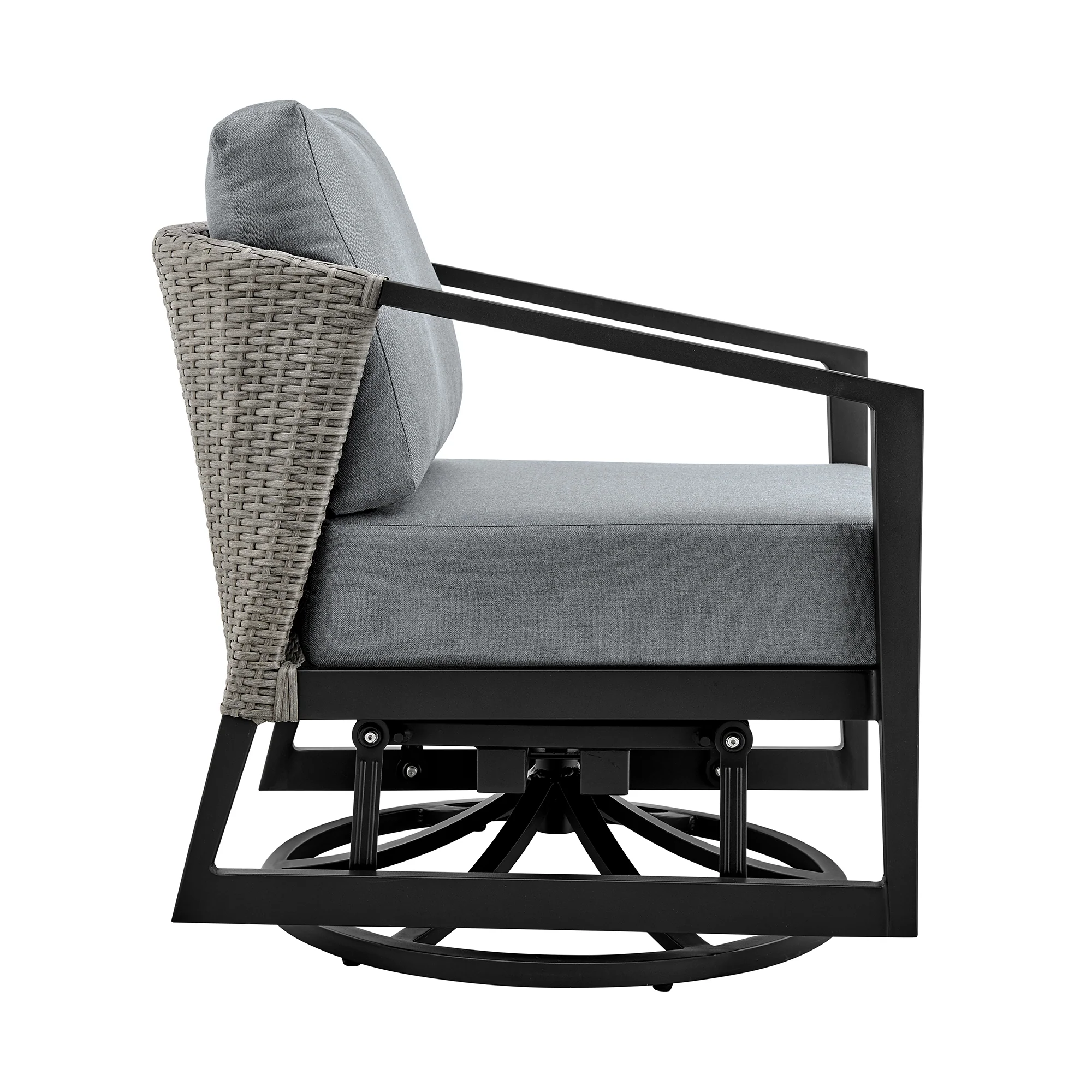 Aileen Outdoor Patio Swivel Lounge Chair in Aluminum with Grey Cushions By Armen Living - Image 5