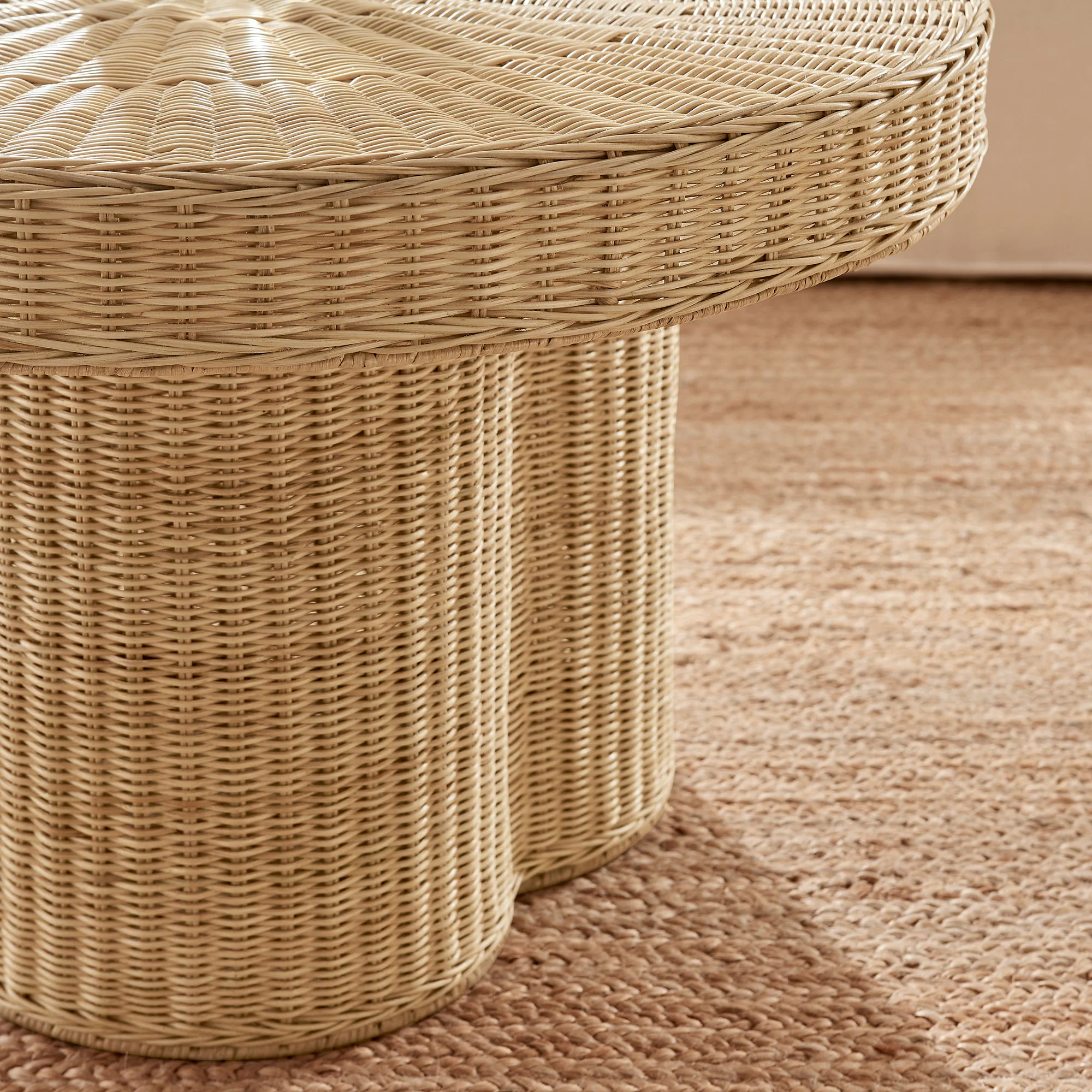 Ainsley 32 Inch Round Natural Rattan Coffee Table by Modway - Image 6