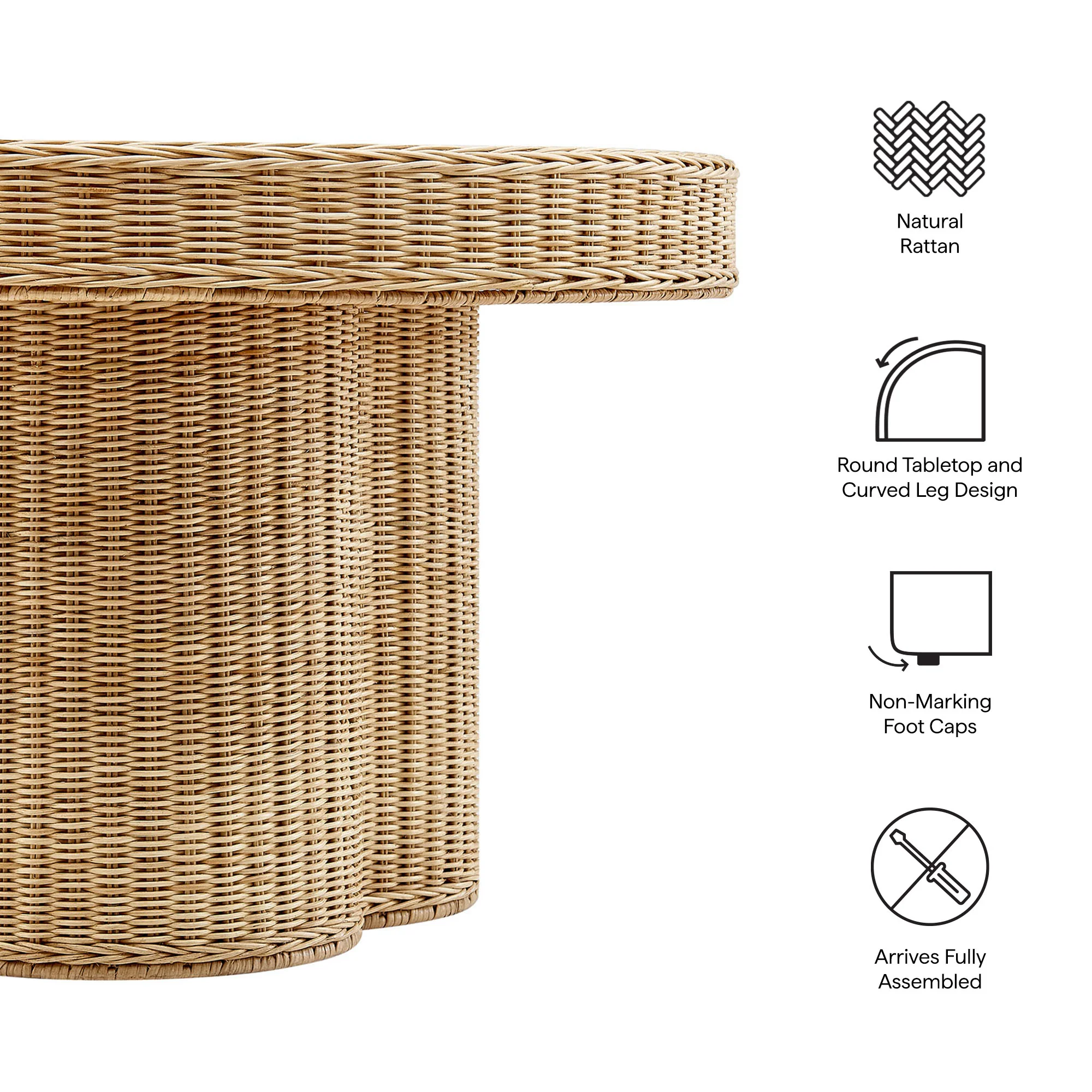 Ainsley 32 Inch Round Natural Rattan Coffee Table by Modway - Image 7