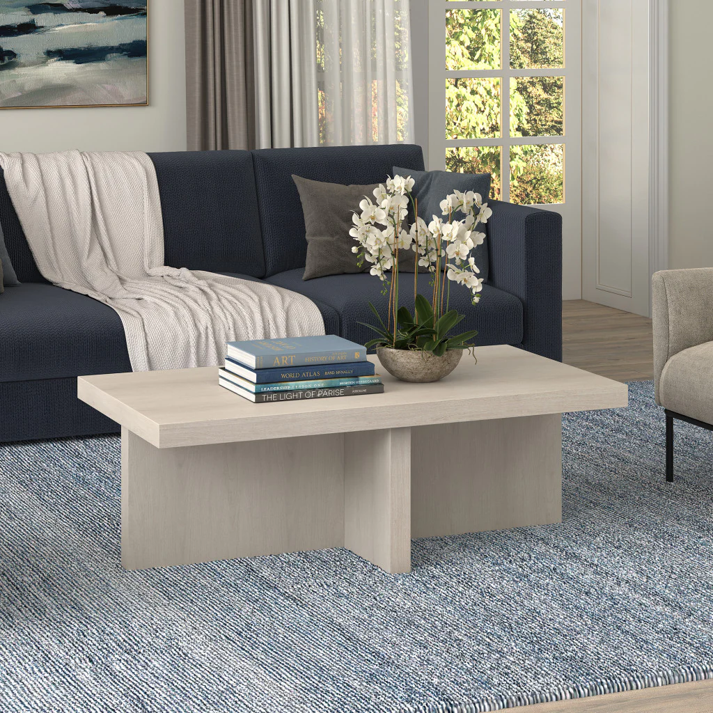 Alder White Wood Coffee Table By Homeroots - Image 5