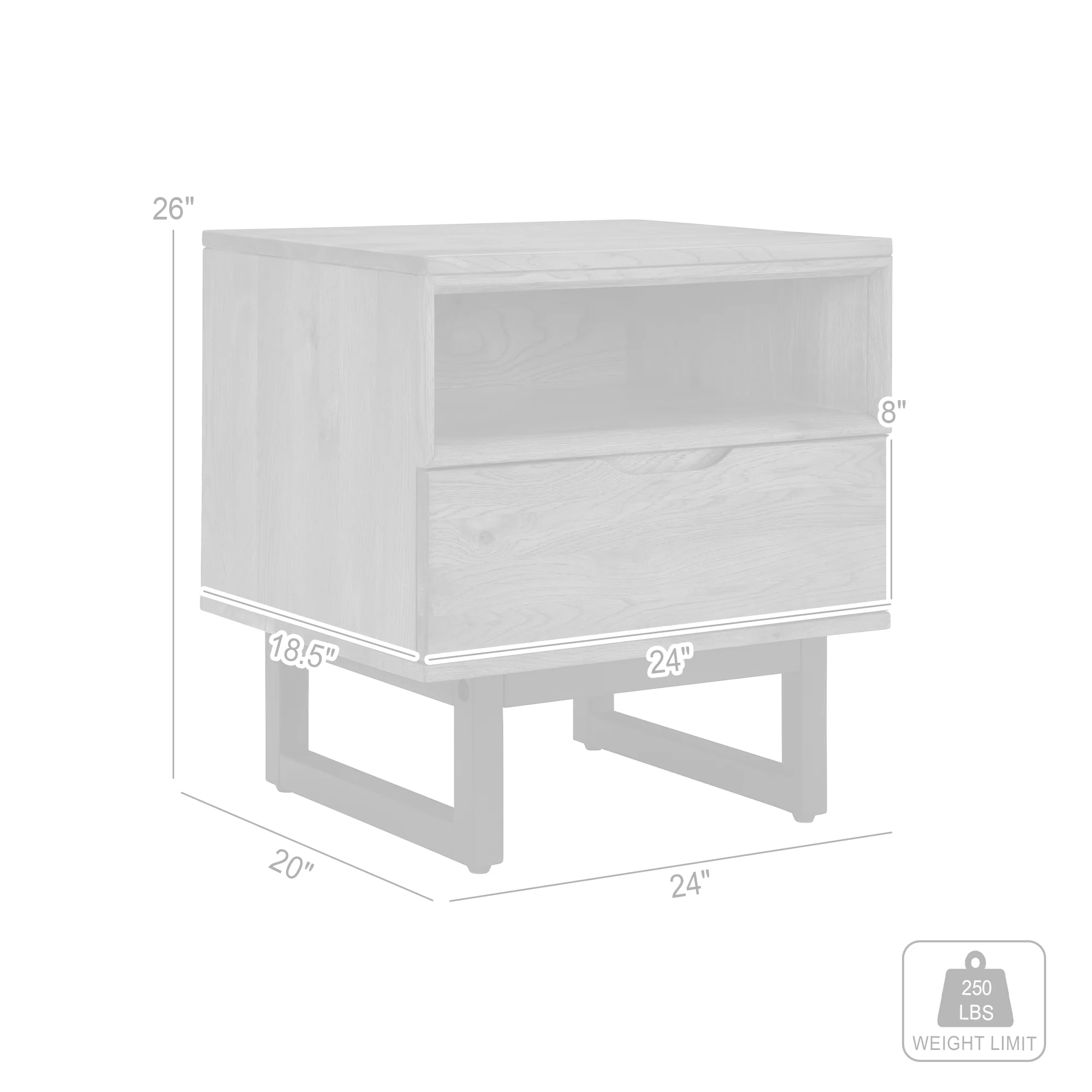 Aldo 1 Drawer Nightstand in Brown Oak Wood with Black Metal Legs By Armen Living - Image 10