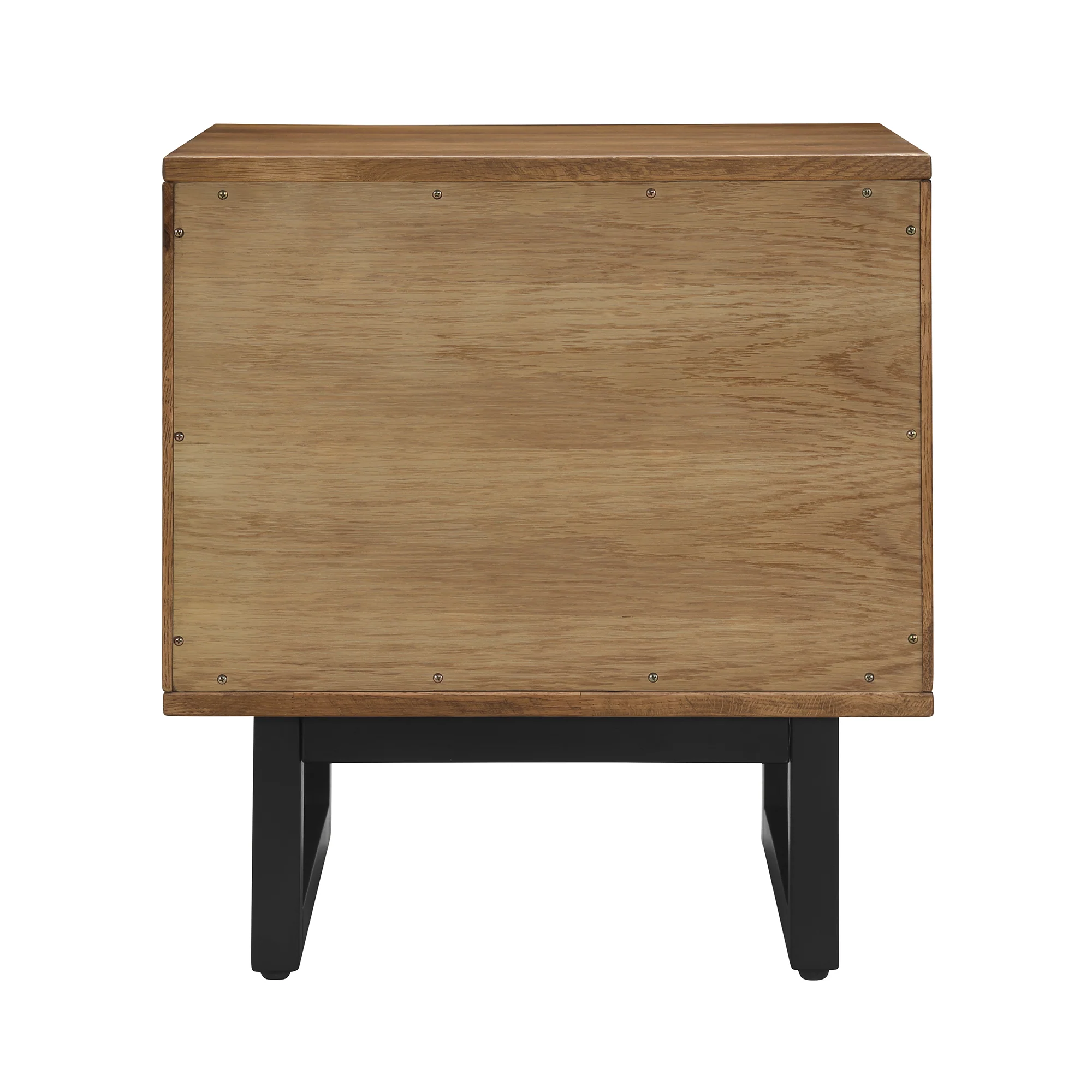 Aldo 1 Drawer Nightstand in Brown Oak Wood with Black Metal Legs By Armen Living - Image 5