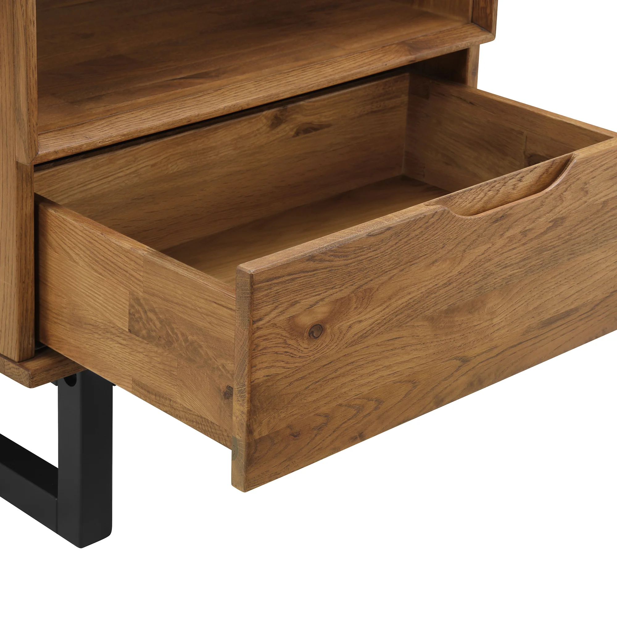 Aldo 1 Drawer Nightstand in Brown Oak Wood with Black Metal Legs By Armen Living - Image 6