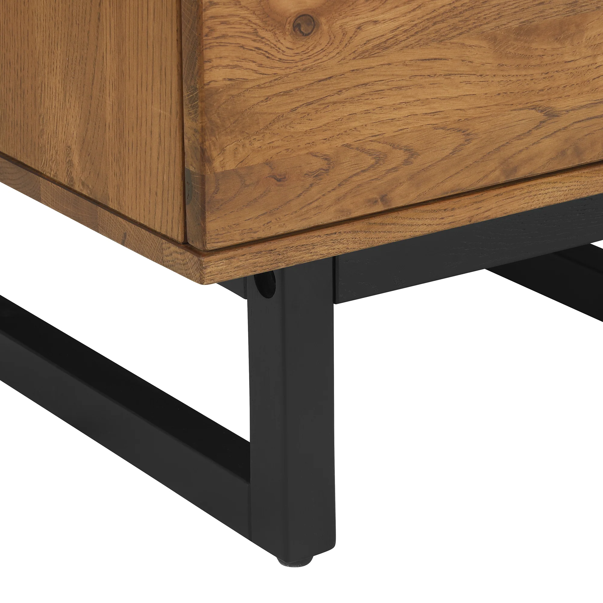Aldo 1 Drawer Nightstand in Brown Oak Wood with Black Metal Legs By Armen Living - Image 7