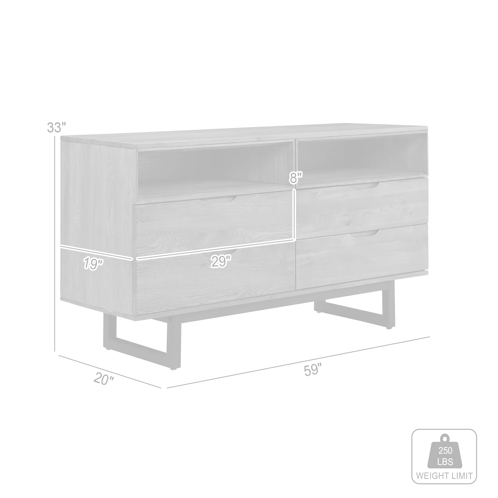 Aldo 4 Drawer Dresser in Brown Oak Wood with Black Metal Legs By Armen Living - Image 10