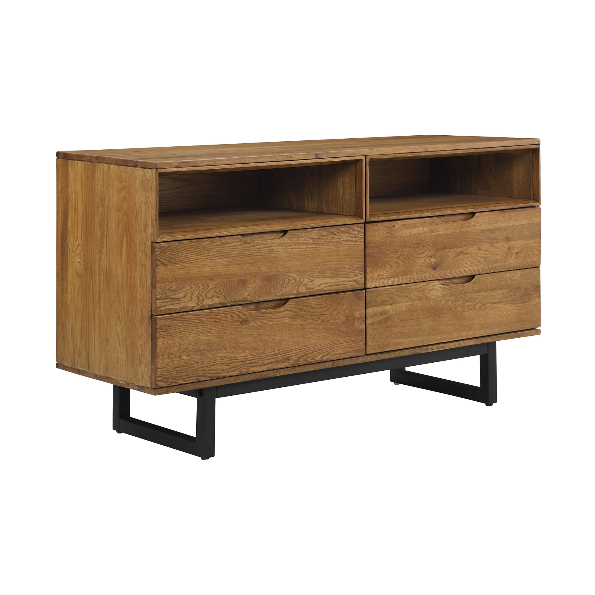 Aldo 4 Drawer Dresser in Brown Oak Wood with Black Metal Legs By Armen Living - Image 4
