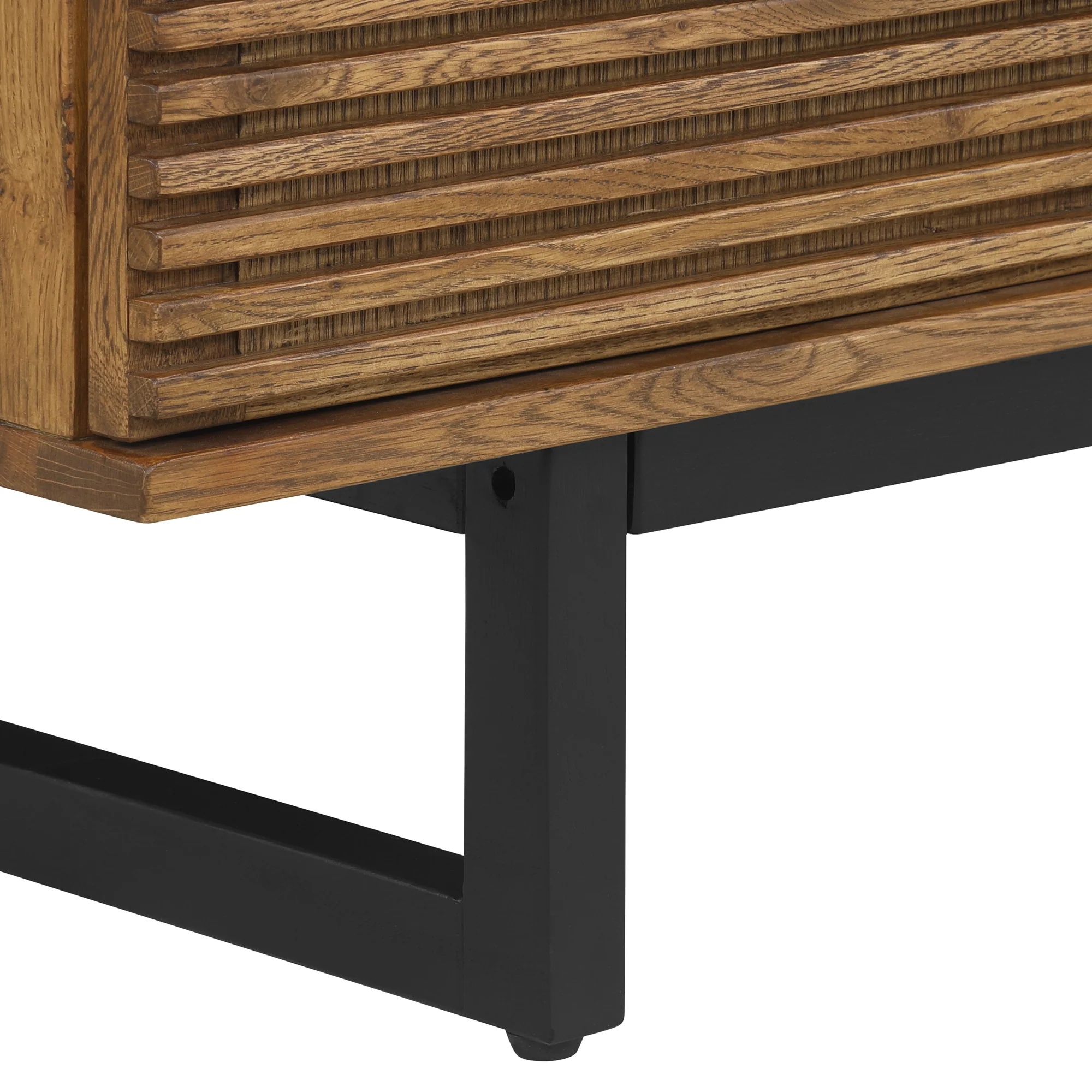 Aldo Brown Oak Sideboard Buffet Cabinet in Brown Oak Wood with Black Metal Legs By Armen Living - Image 10