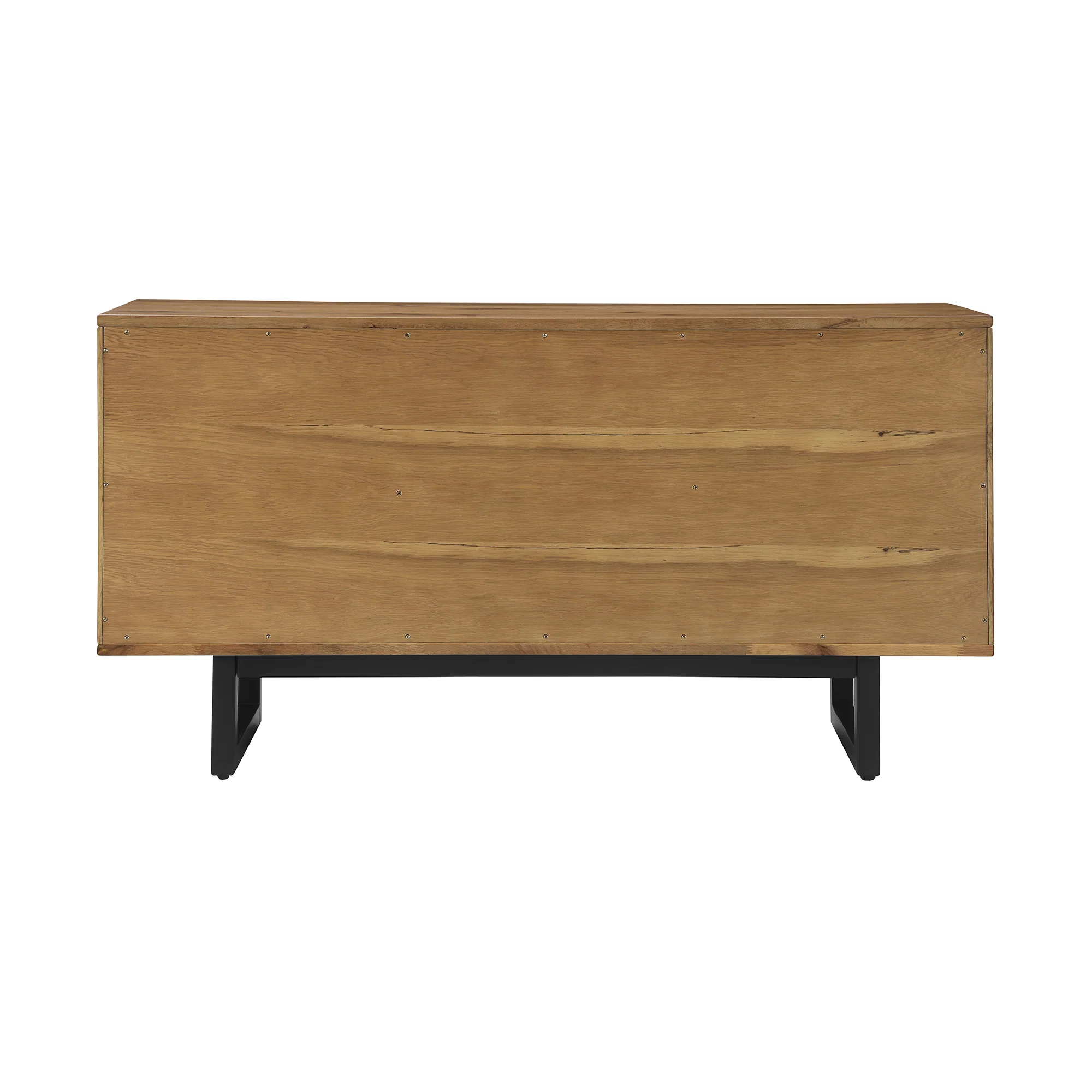 Aldo Brown Oak Sideboard Buffet Cabinet in Brown Oak Wood with Black Metal Legs By Armen Living - Image 4