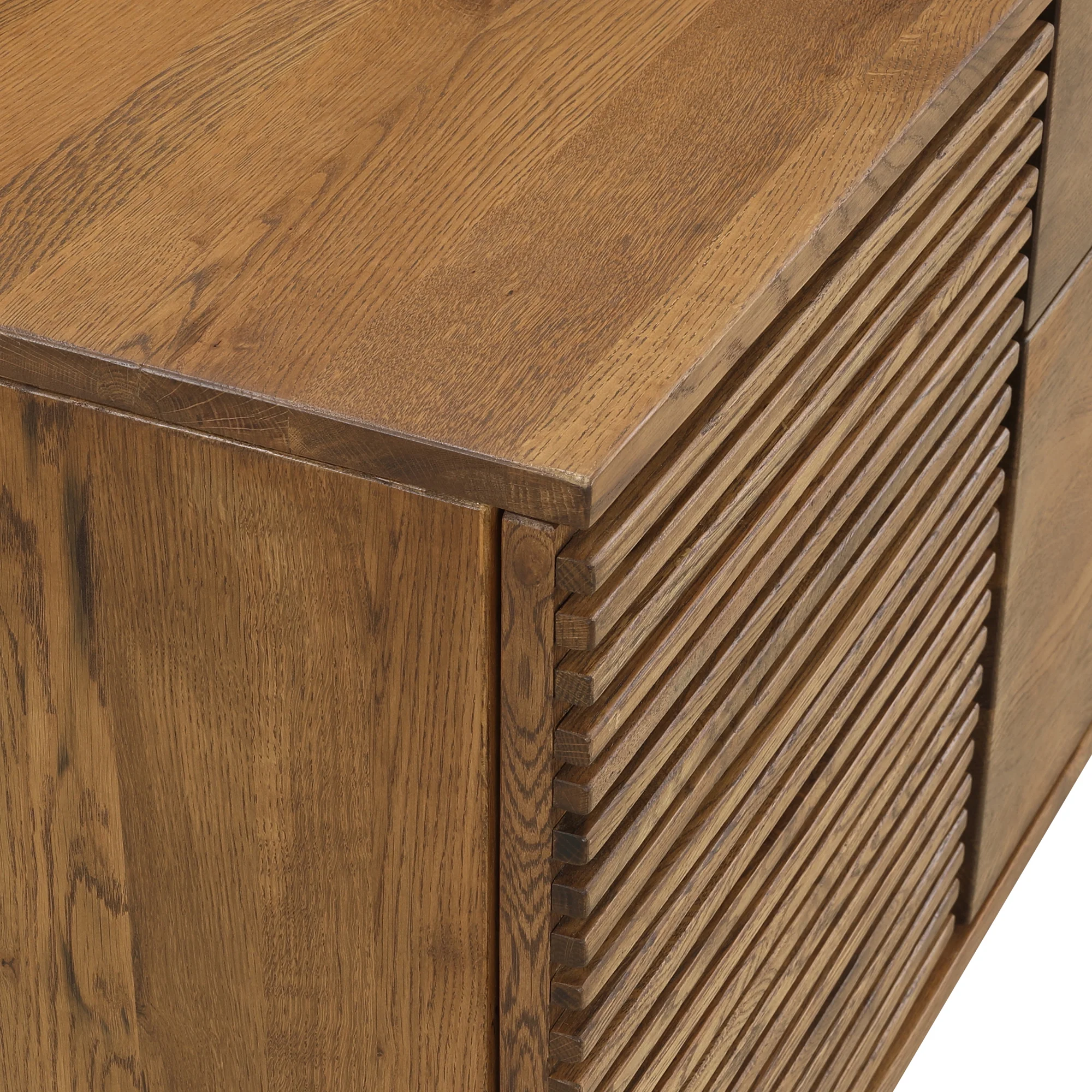 Aldo Brown Oak Sideboard Buffet Cabinet in Brown Oak Wood with Black Metal Legs By Armen Living - Image 6