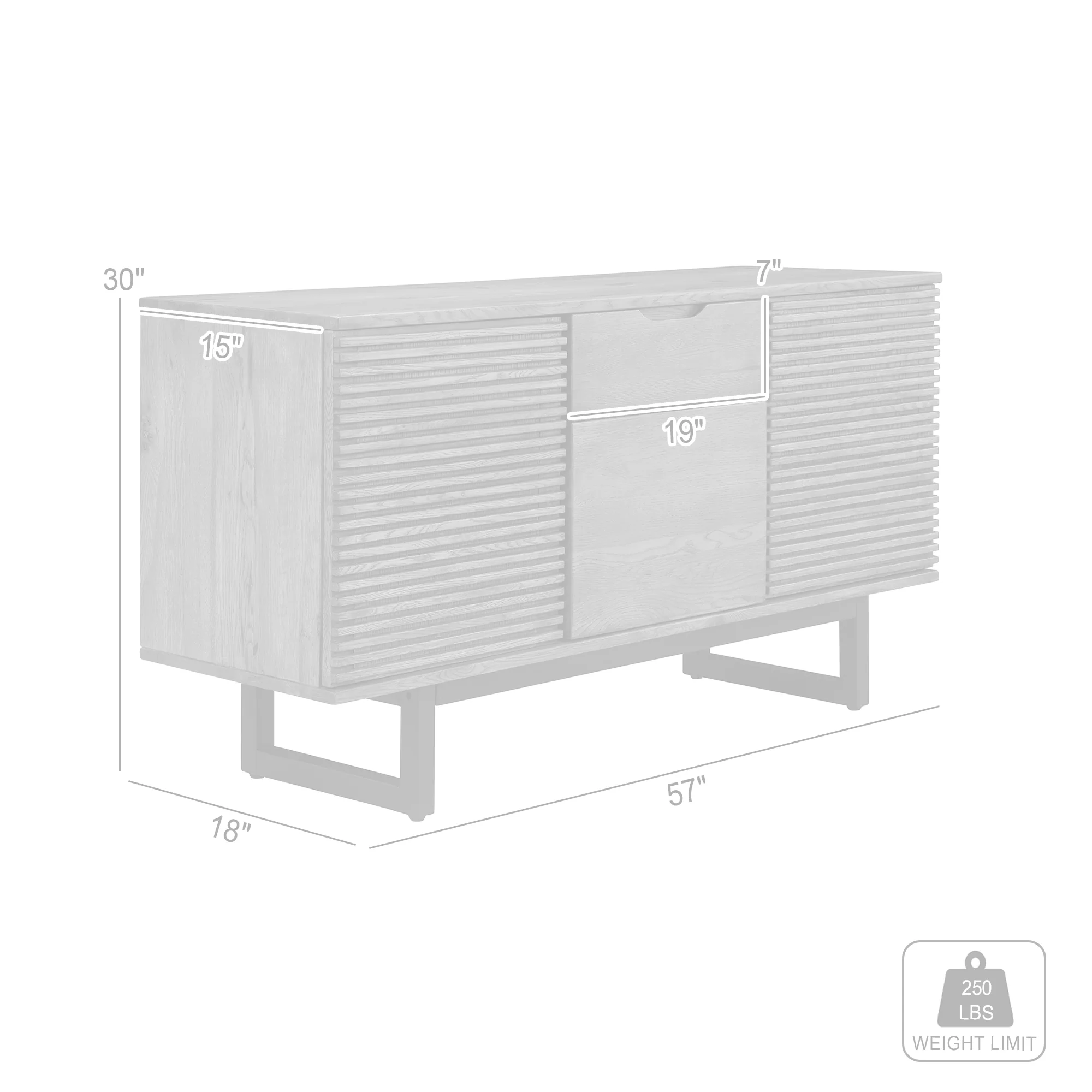 Aldo Brown Oak Sideboard Buffet Cabinet in Brown Oak Wood with Black Metal Legs By Armen Living - Image 9