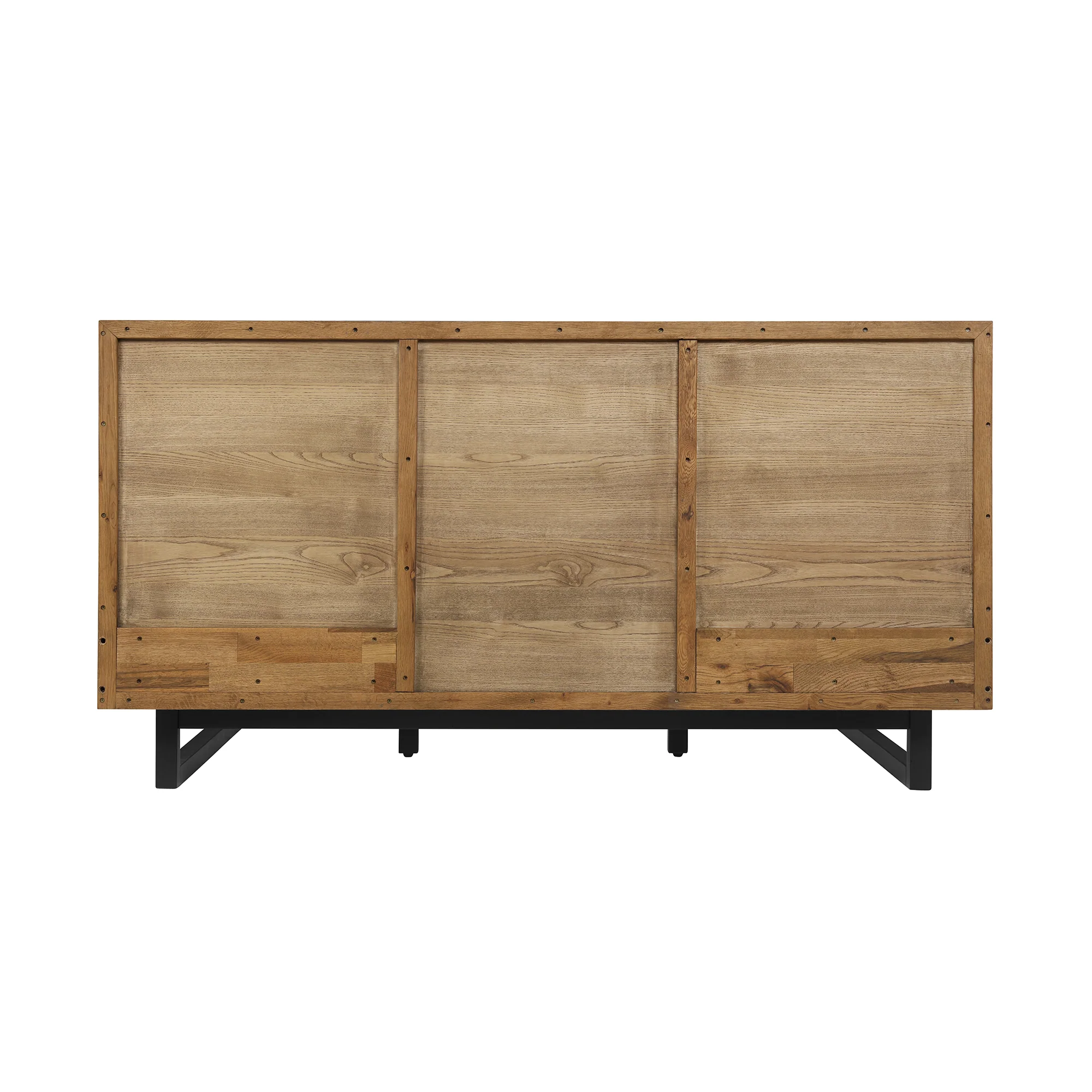 Aldo King Size Brown Oak Wood Platform Bed Frame with Black Metal Legs By Armen Living - Image 6