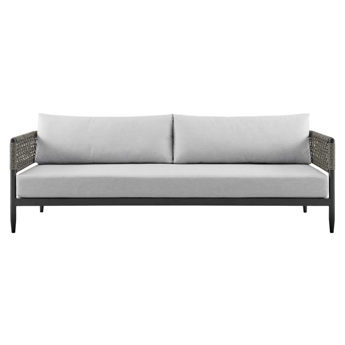 Alegria 4 Piece Outdoor Black Aluminum & Rope Conversation Set with Light Gray Fabric Cushions By Armen Living - Image 3