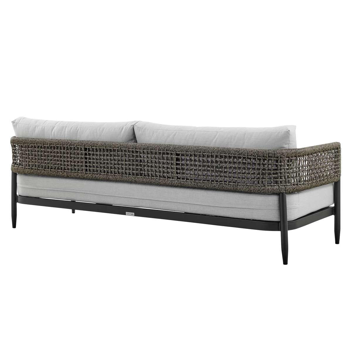 Alegria 4 Piece Outdoor Black Aluminum & Rope Conversation Set with Light Gray Fabric Cushions By Armen Living - Image 4