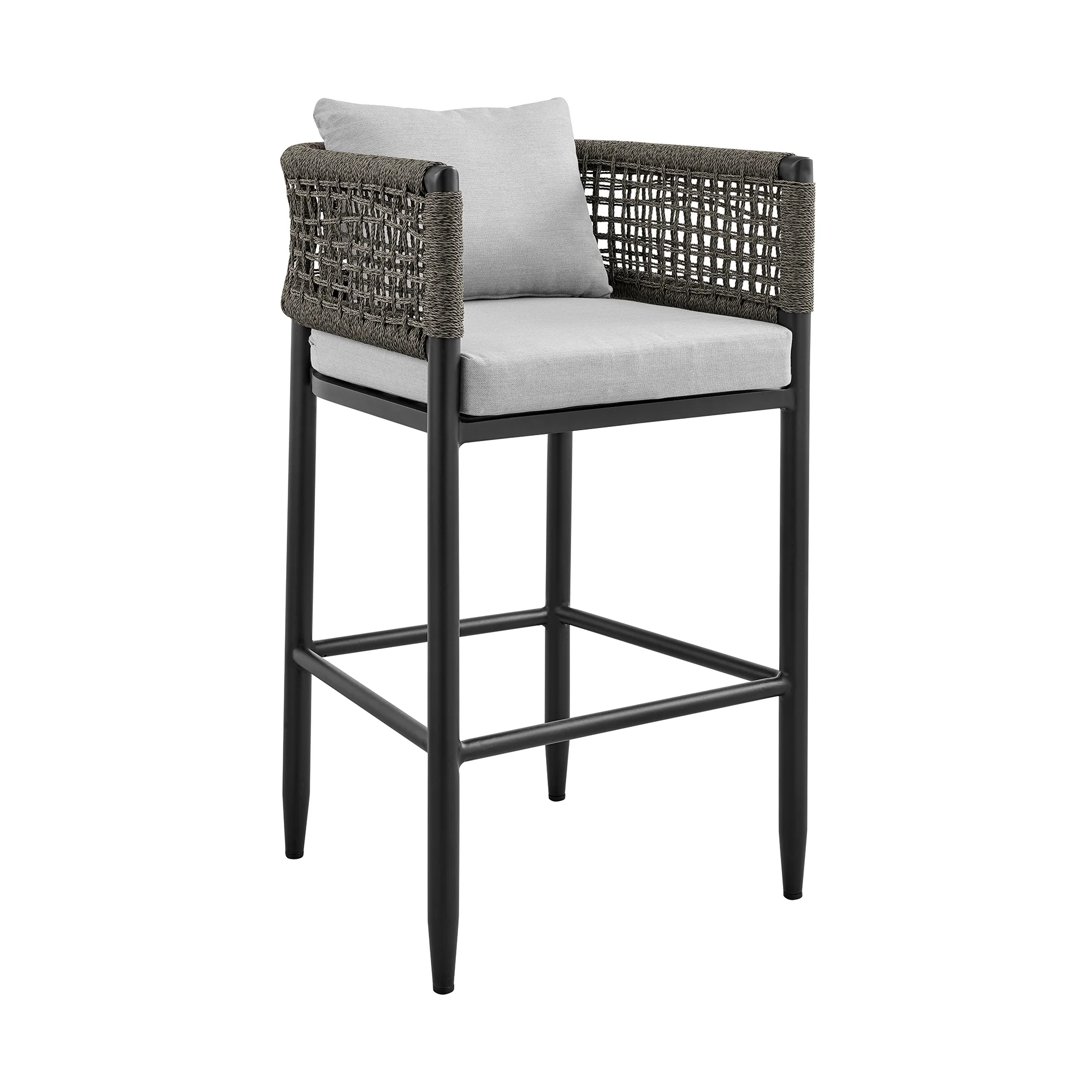 Alegria Outdoor Patio 5-Piece Bar Table Set in Aluminum with Gray Rope and Cushions By Armen Living - Image 3