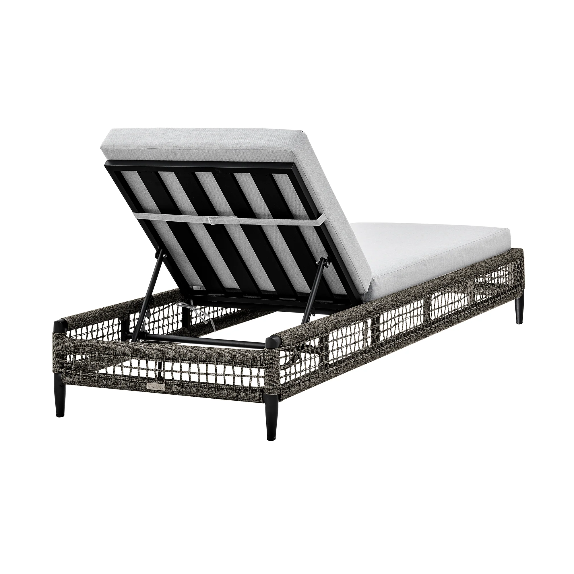 Alegria Outdoor Patio Adjustable Chaise Lounge Chair in Aluminum with Gray Rope and Cushions By Armen Living - Image 5