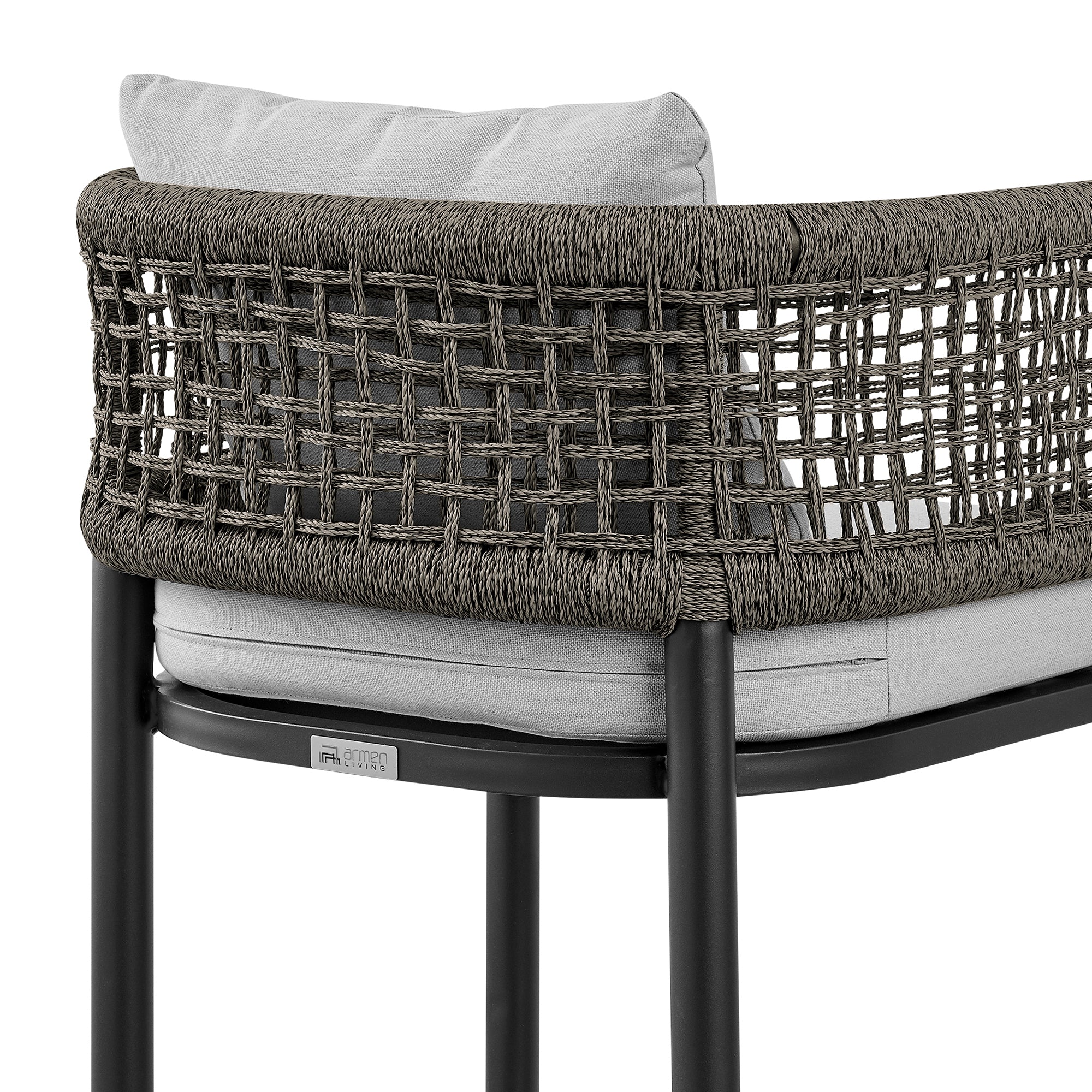 Alegria Outdoor Patio Bar Stool in Aluminum with Gray Rope and Cushions By Armen Living - Image 11