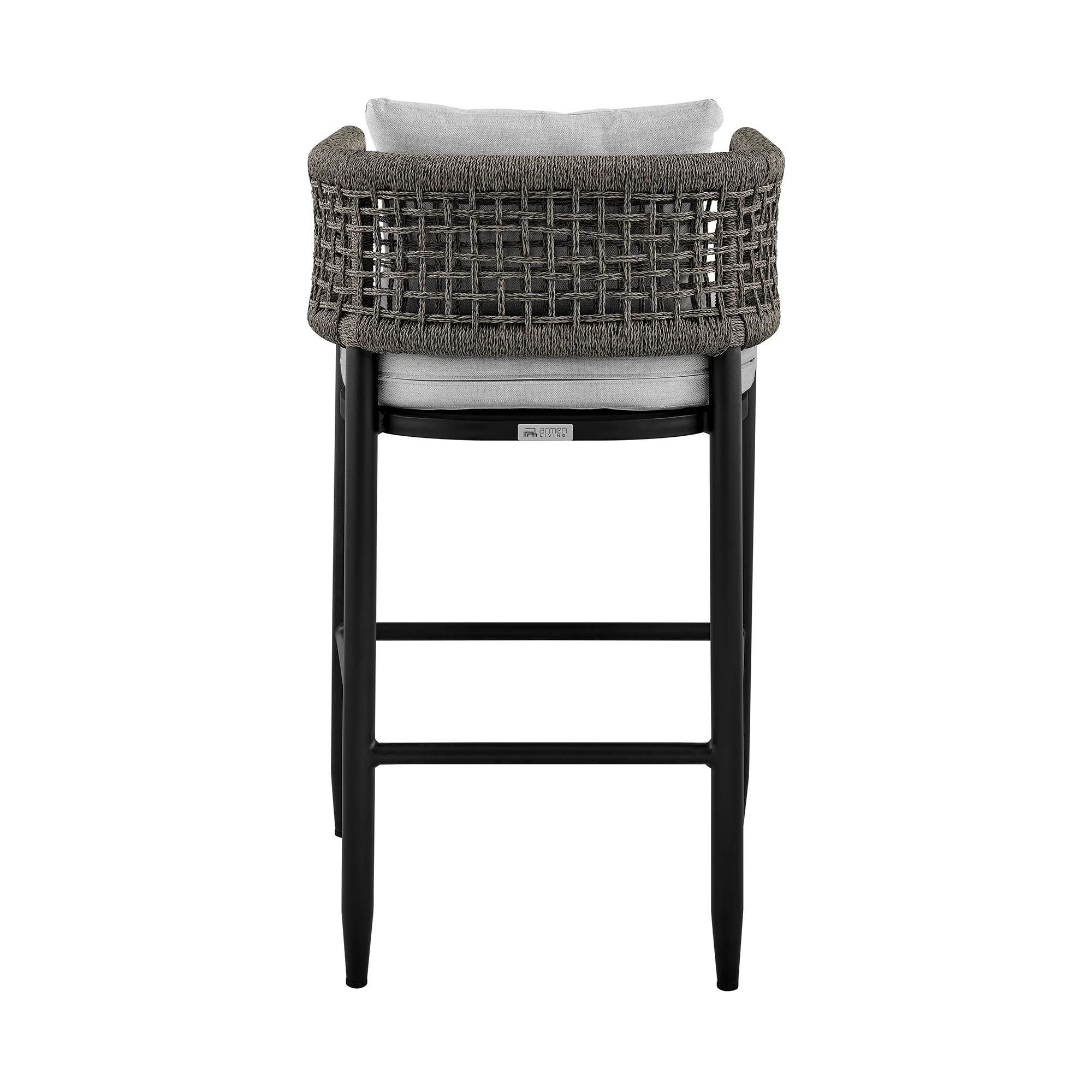 Alegria Outdoor Patio Counter Height Bar Stool in Aluminum with Gray Rope and Cushions By Armen Living - Image 7