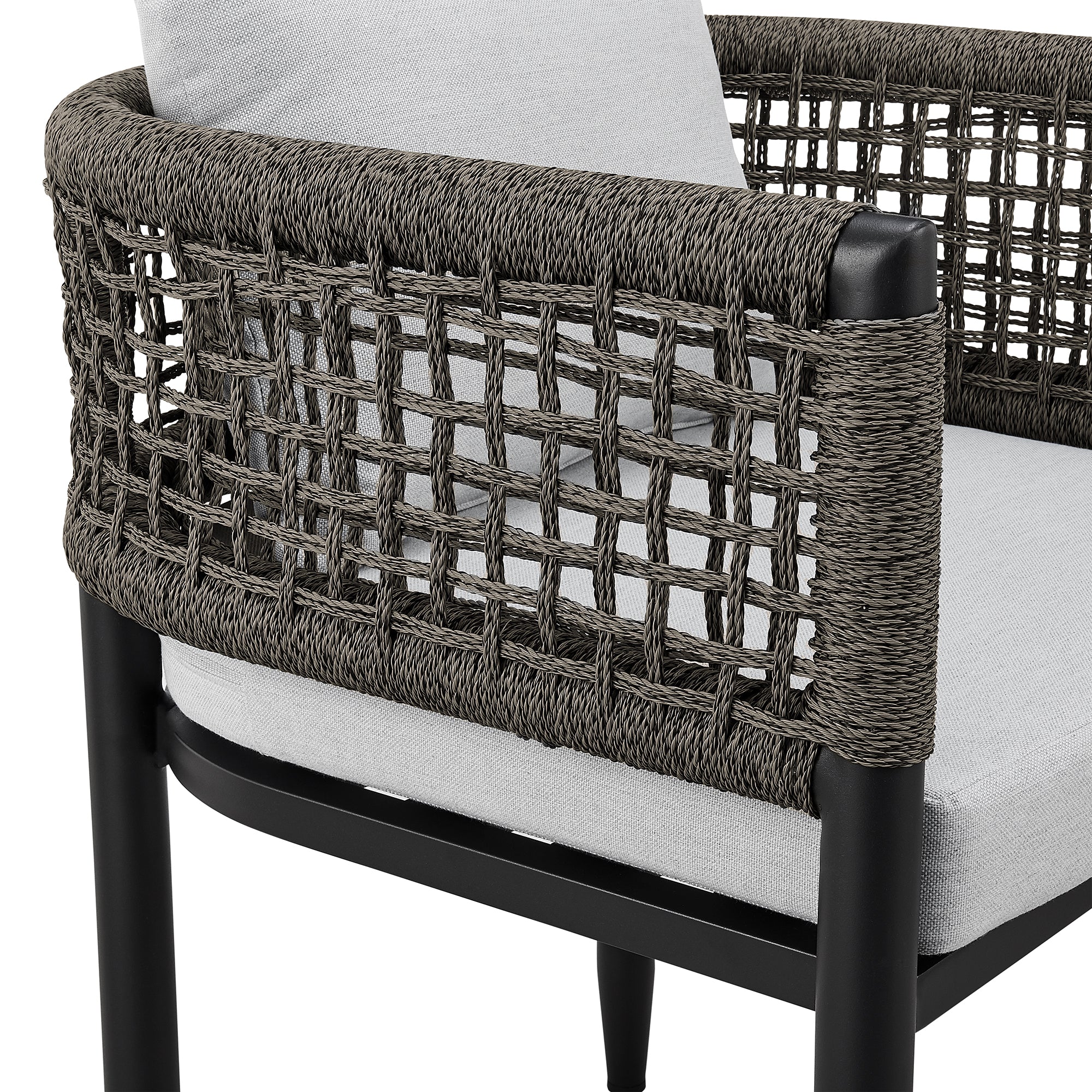 Alegria Outdoor Patio Dining Chair in Aluminum with Gray Rope and Cushions - Set of 2 By Armen Living - Image 11