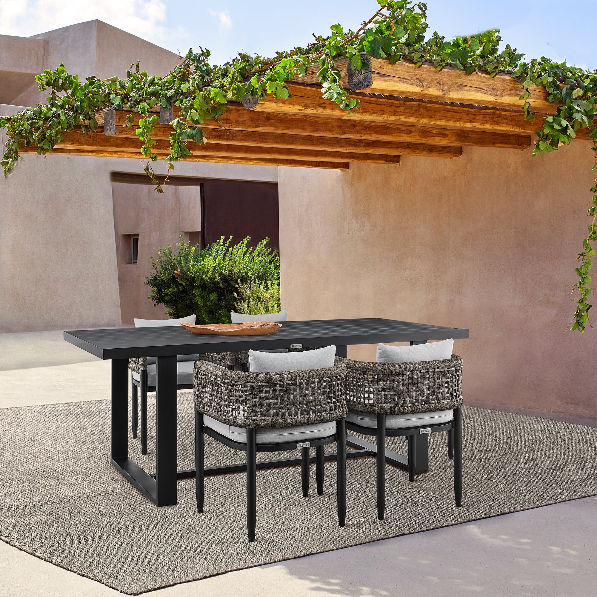 Alegria Outdoor Patio Dining Chair in Aluminum with Gray Rope and Cushions - Set of 2 By Armen Living - Image 2