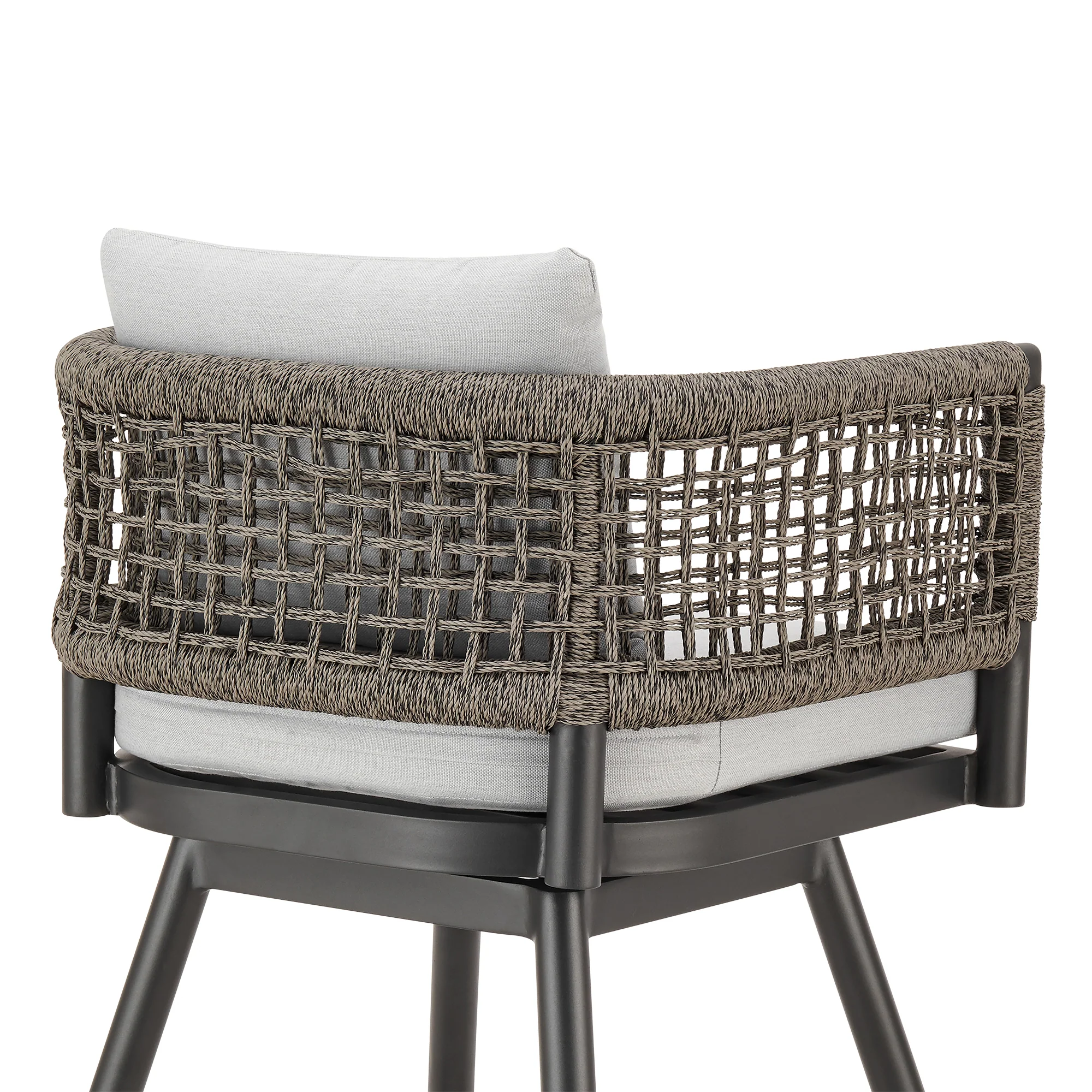 Alegria Outdoor Patio Swivel Bar Stool in Aluminum with Gray Rope and Light Gray Cushions By Armen Living - Image 5