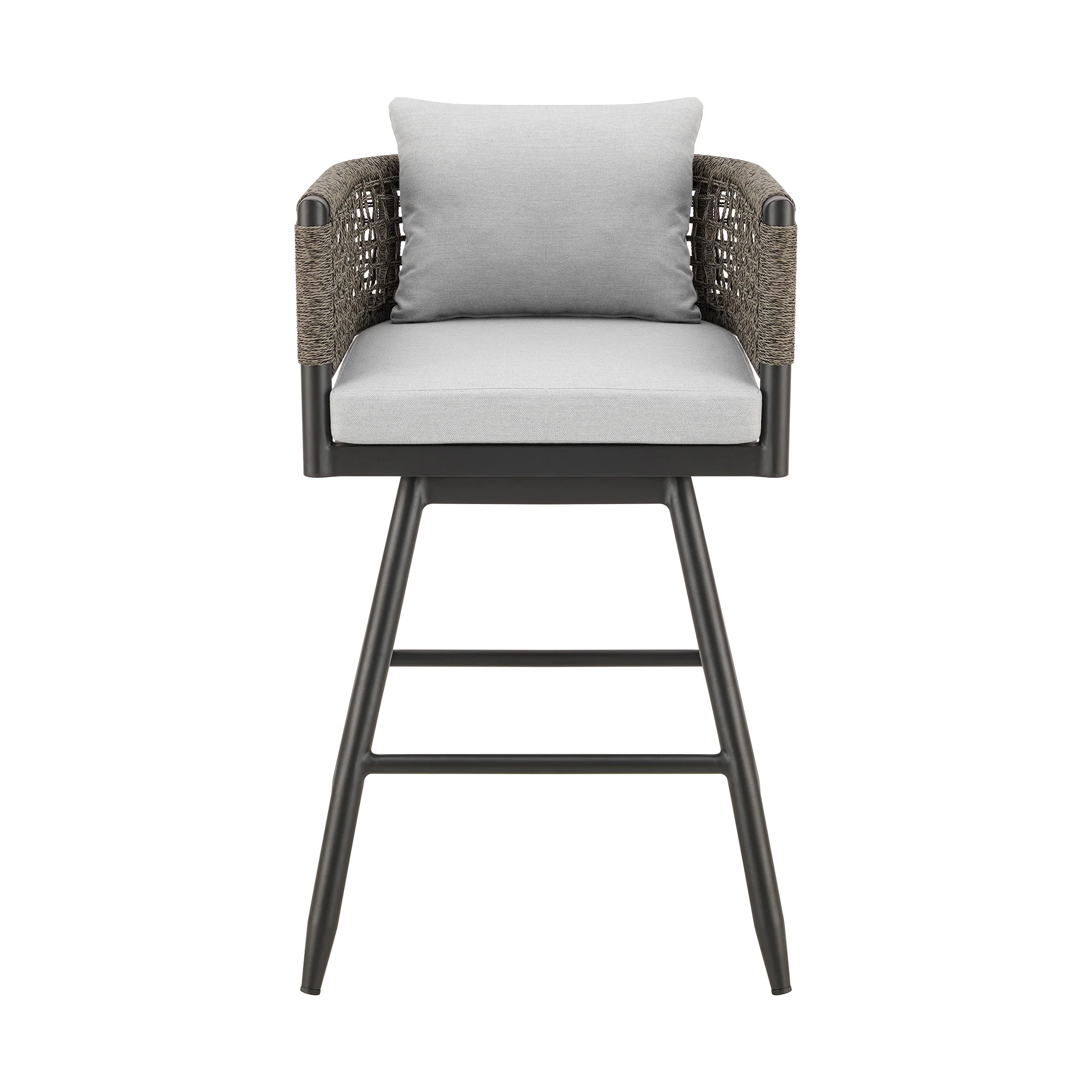 Alegria Outdoor Patio Swivel Counter Stool in Aluminum with Gray Rope and Light Gray Cushions By Armen Living - Image 3