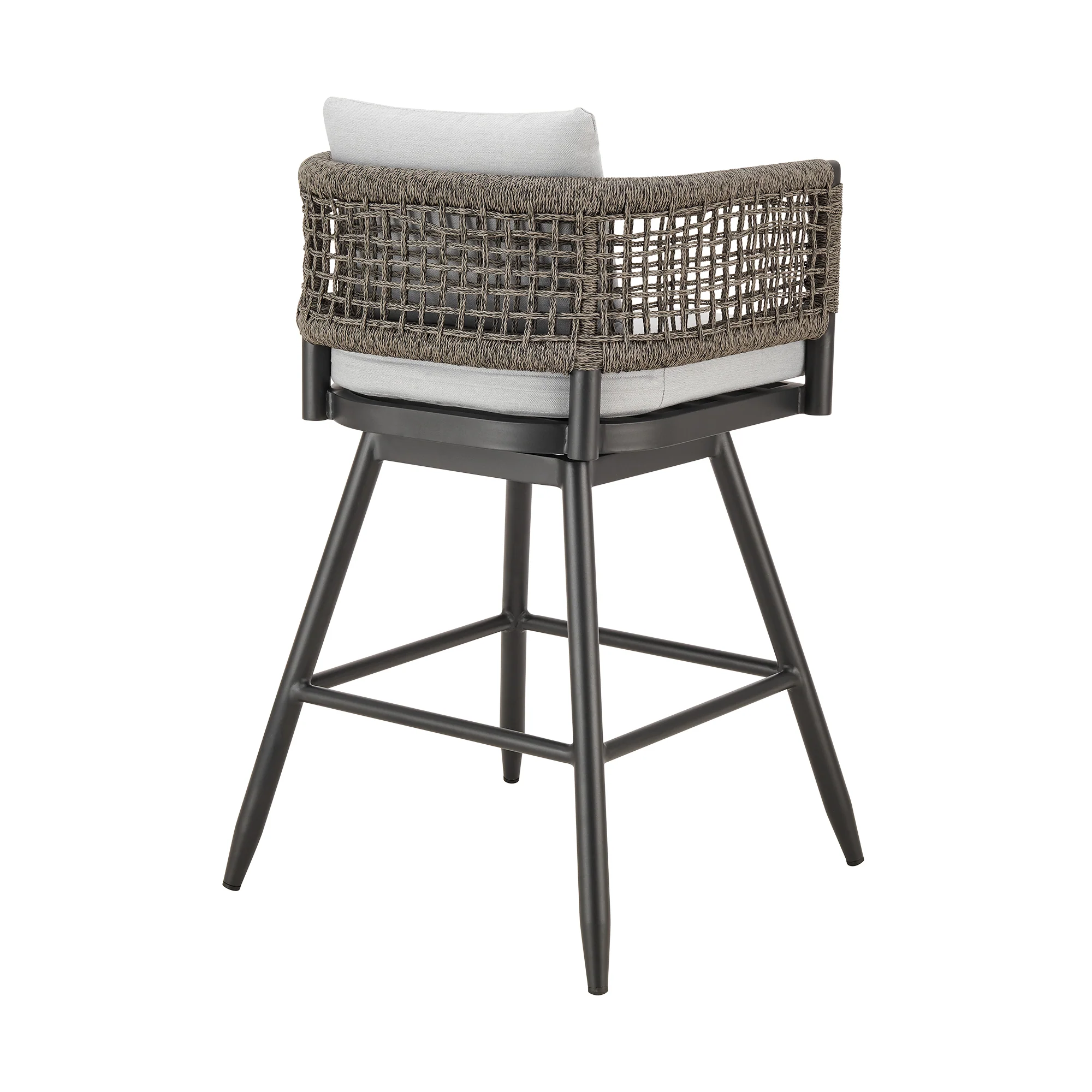 Alegria Outdoor Patio Swivel Counter Stool in Aluminum with Gray Rope and Light Gray Cushions By Armen Living - Image 4