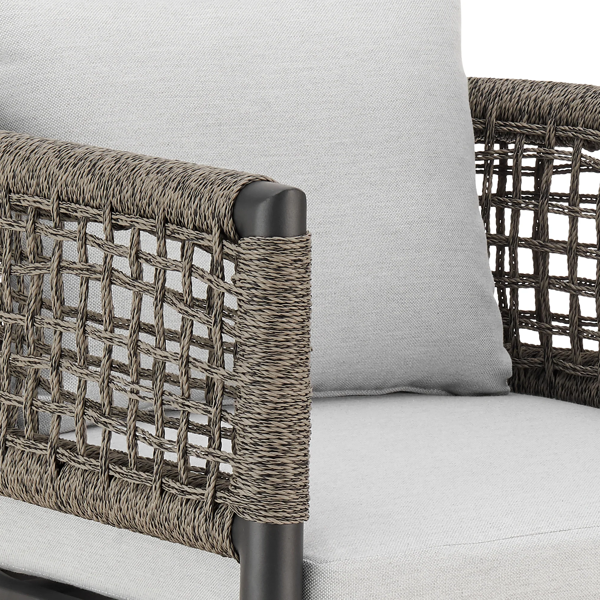 Alegria Outdoor Patio Swivel Counter Stool in Aluminum with Gray Rope and Light Gray Cushions By Armen Living - Image 7