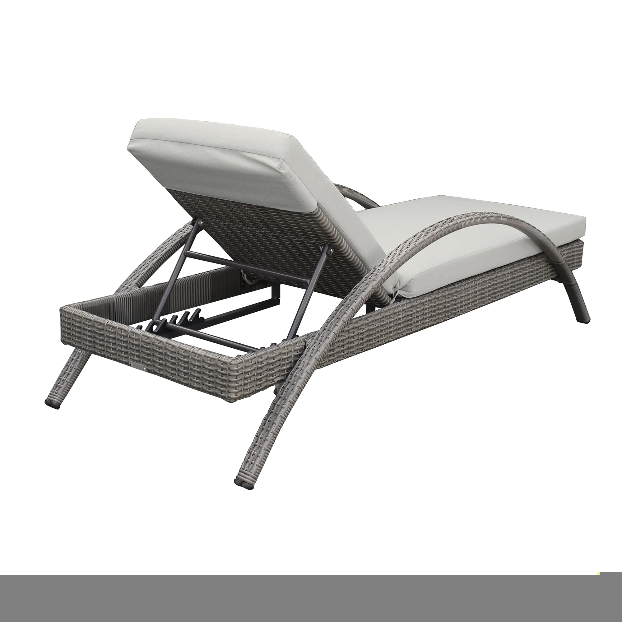 Aloha Adjustable Patio Outdoor Chaise Lounge Chair in Grey Wicker and Cushions By Armen Living - Image 5
