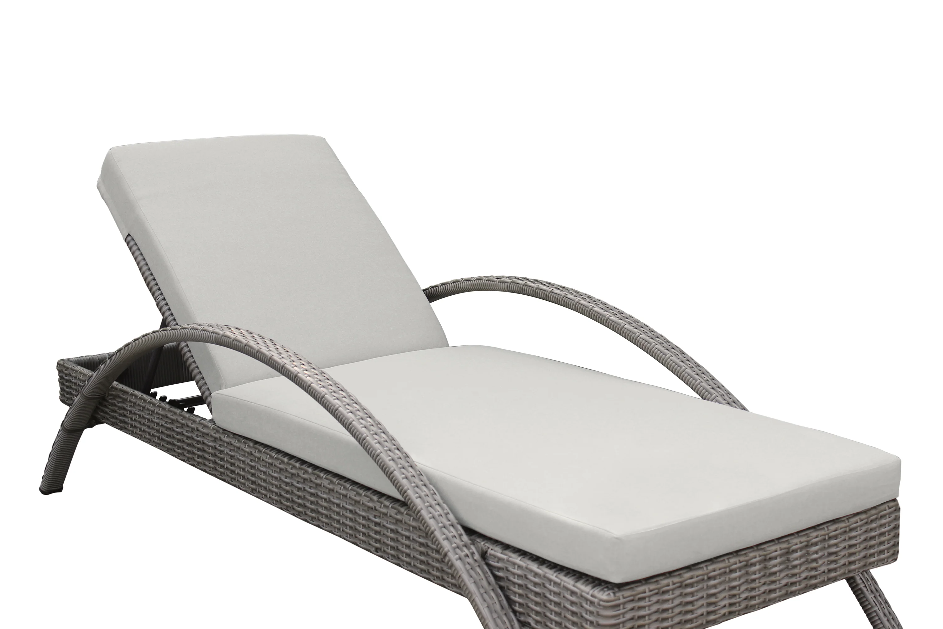 Aloha Adjustable Patio Outdoor Chaise Lounge Chair in Grey Wicker and Cushions By Armen Living - Image 7