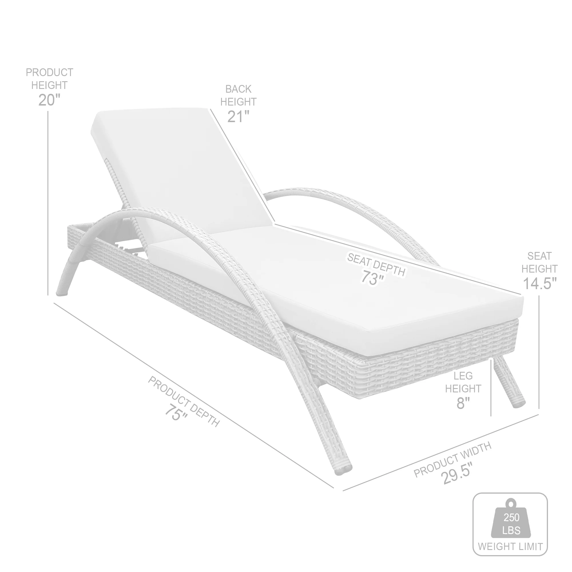 Aloha Adjustable Patio Outdoor Chaise Lounge Chair in Grey Wicker and Cushions By Armen Living - Image 9
