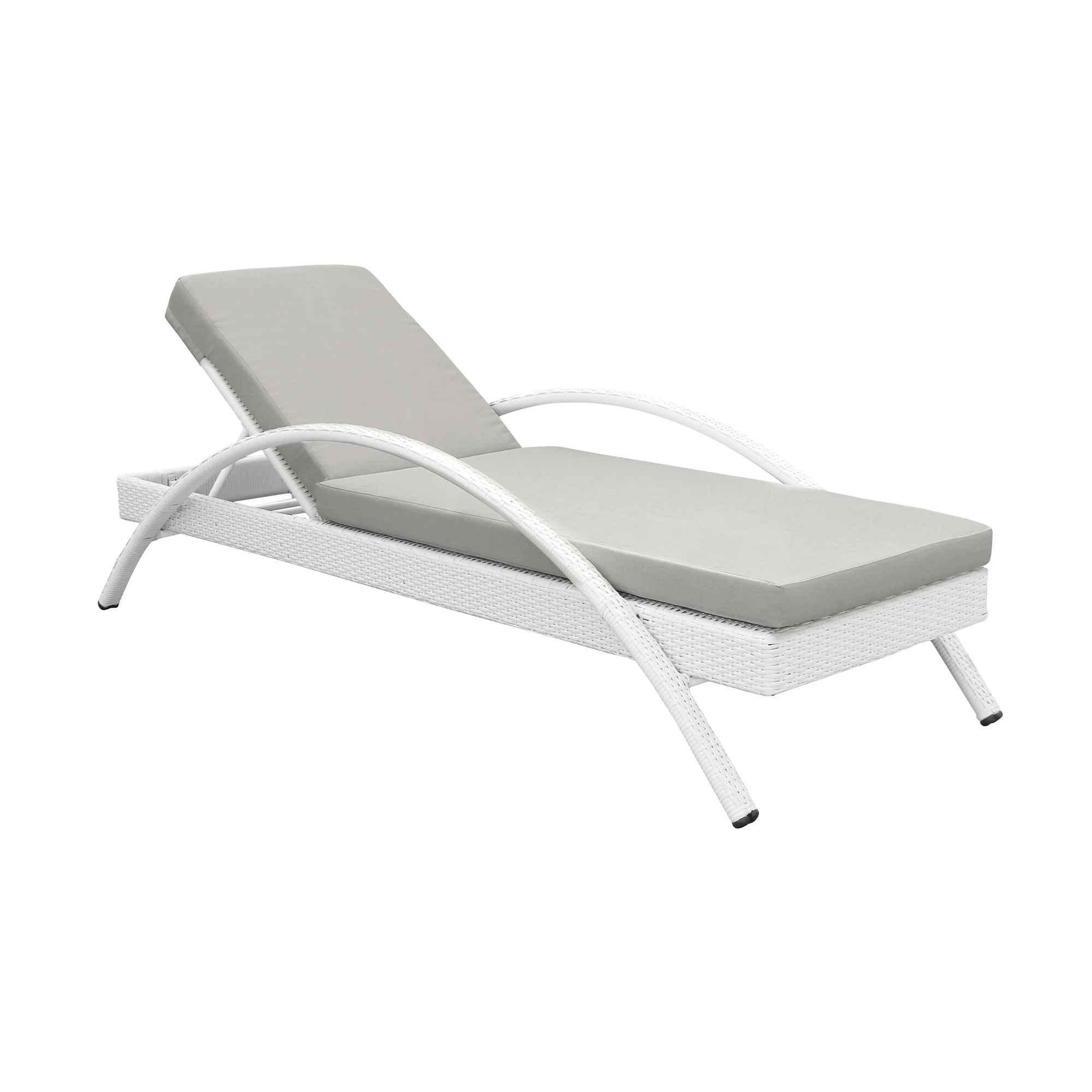 Aloha Adjustable Patio Outdoor Chaise Lounge Chair in White Wicker and Grey Cushions By Armen Living - Image 2
