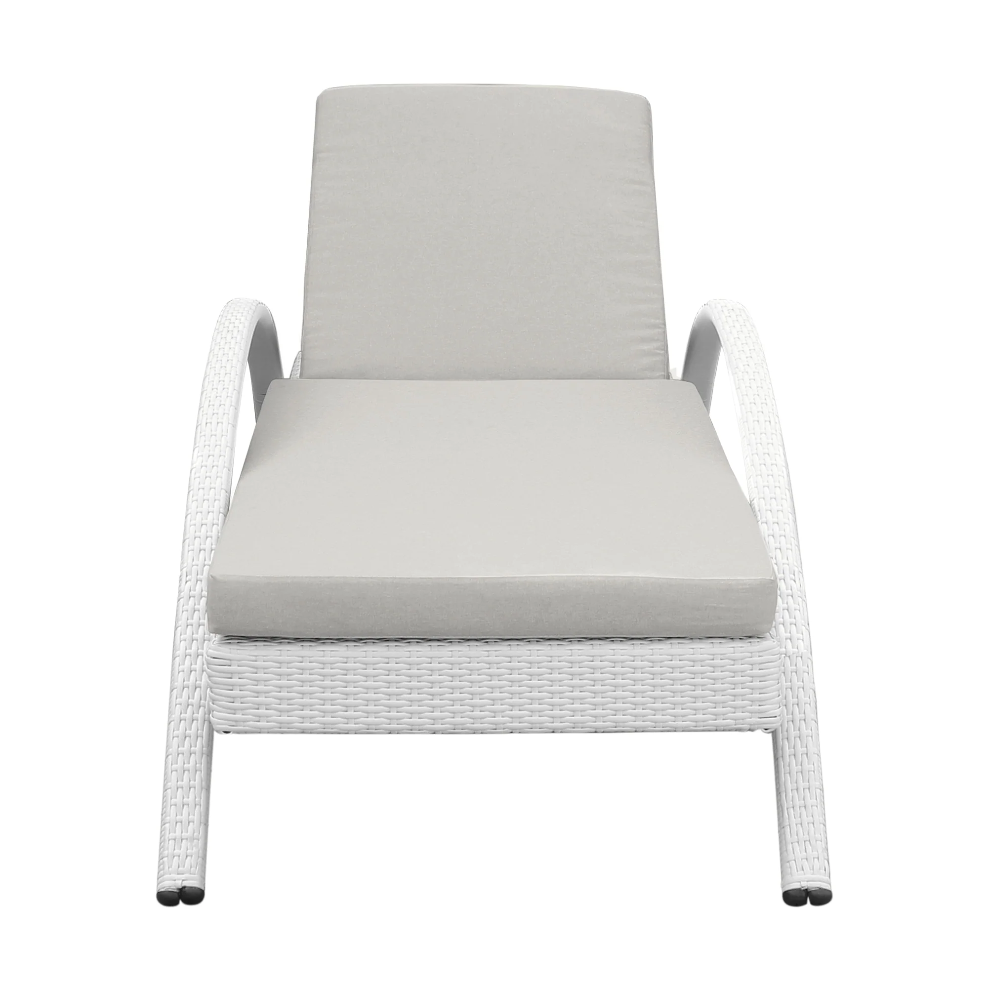Aloha Adjustable Patio Outdoor Chaise Lounge Chair in White Wicker and Grey Cushions By Armen Living - Image 3