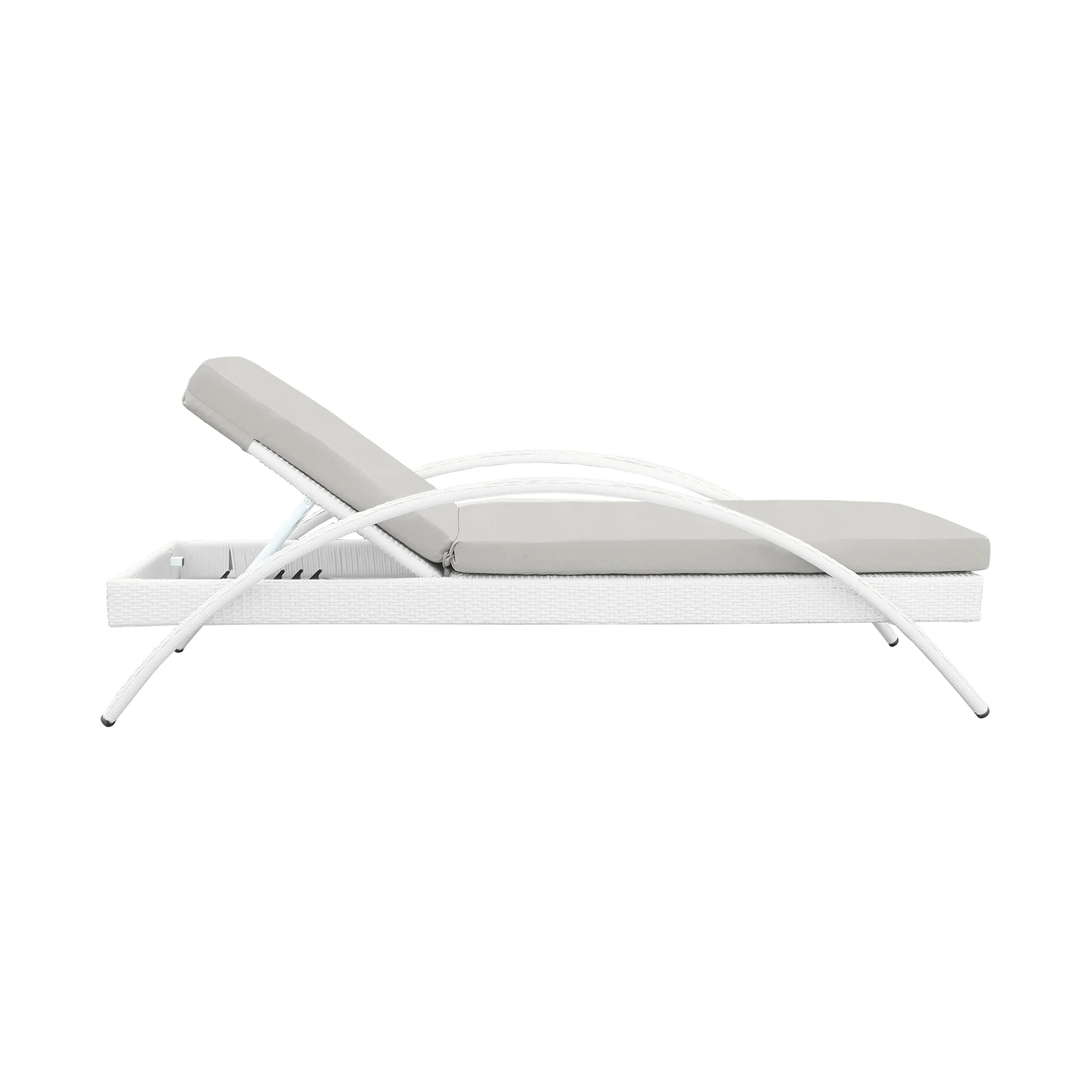 Aloha Adjustable Patio Outdoor Chaise Lounge Chair in White Wicker and Grey Cushions By Armen Living - Image 4