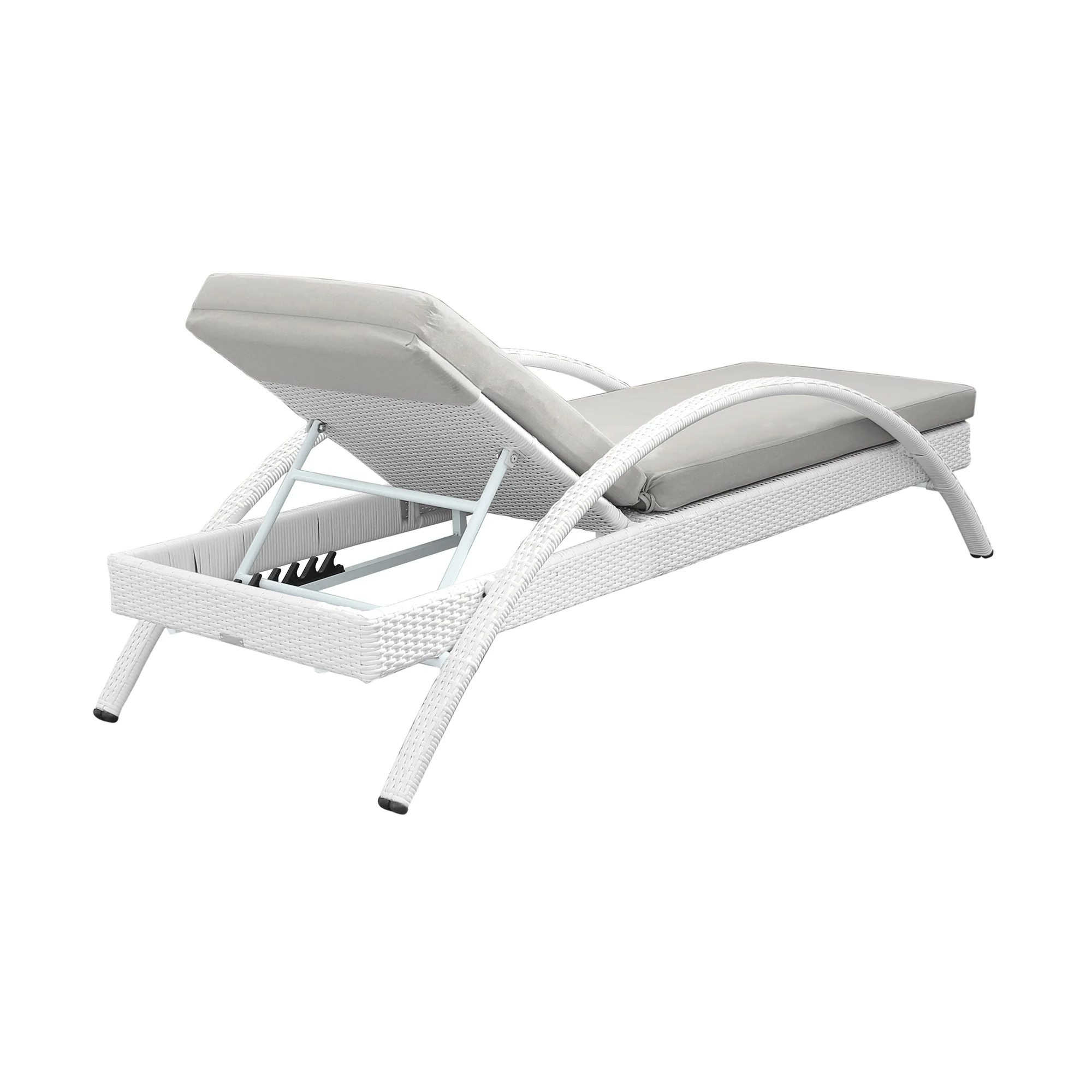 Aloha Adjustable Patio Outdoor Chaise Lounge Chair in White Wicker and Grey Cushions By Armen Living - Image 5