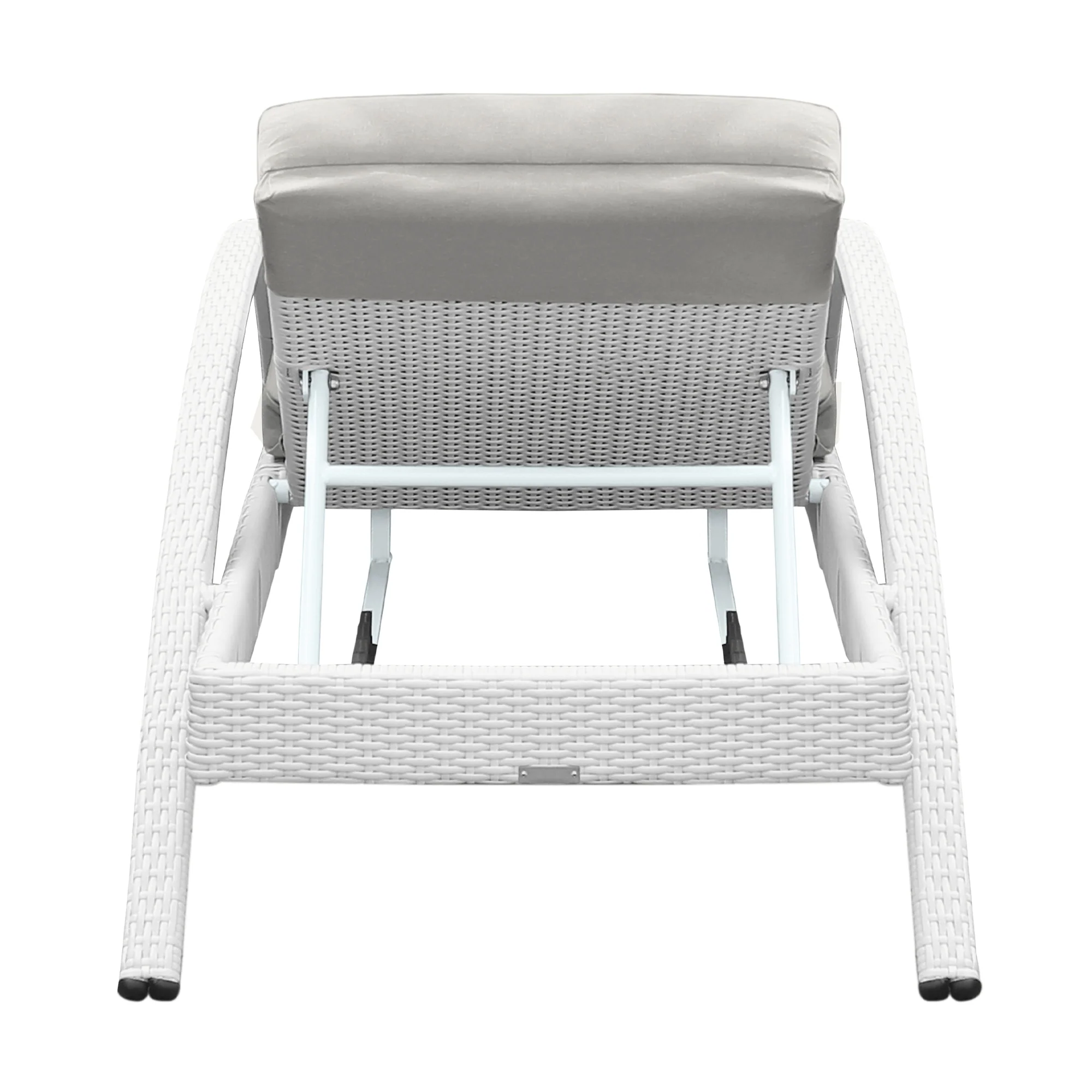 Aloha Adjustable Patio Outdoor Chaise Lounge Chair in White Wicker and Grey Cushions By Armen Living - Image 6