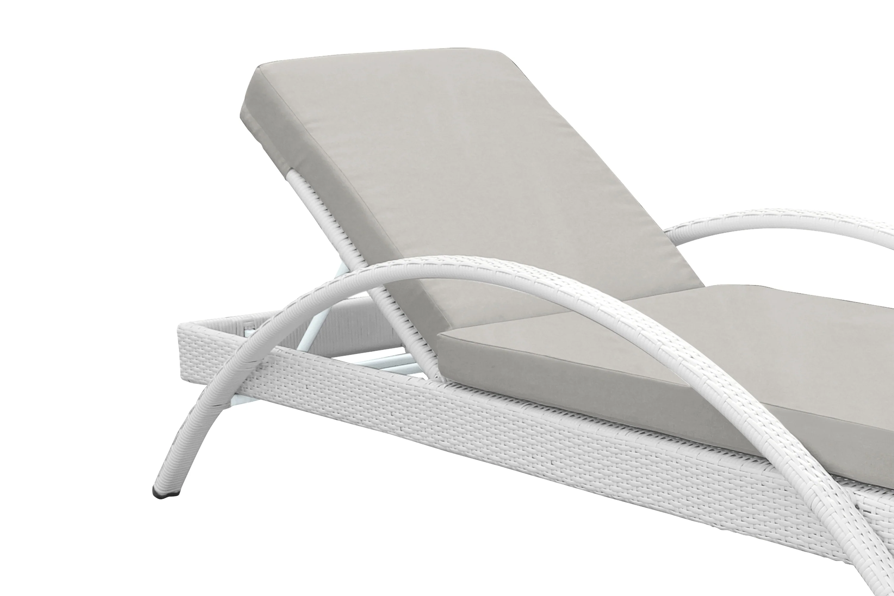 Aloha Adjustable Patio Outdoor Chaise Lounge Chair in White Wicker and Grey Cushions By Armen Living - Image 7