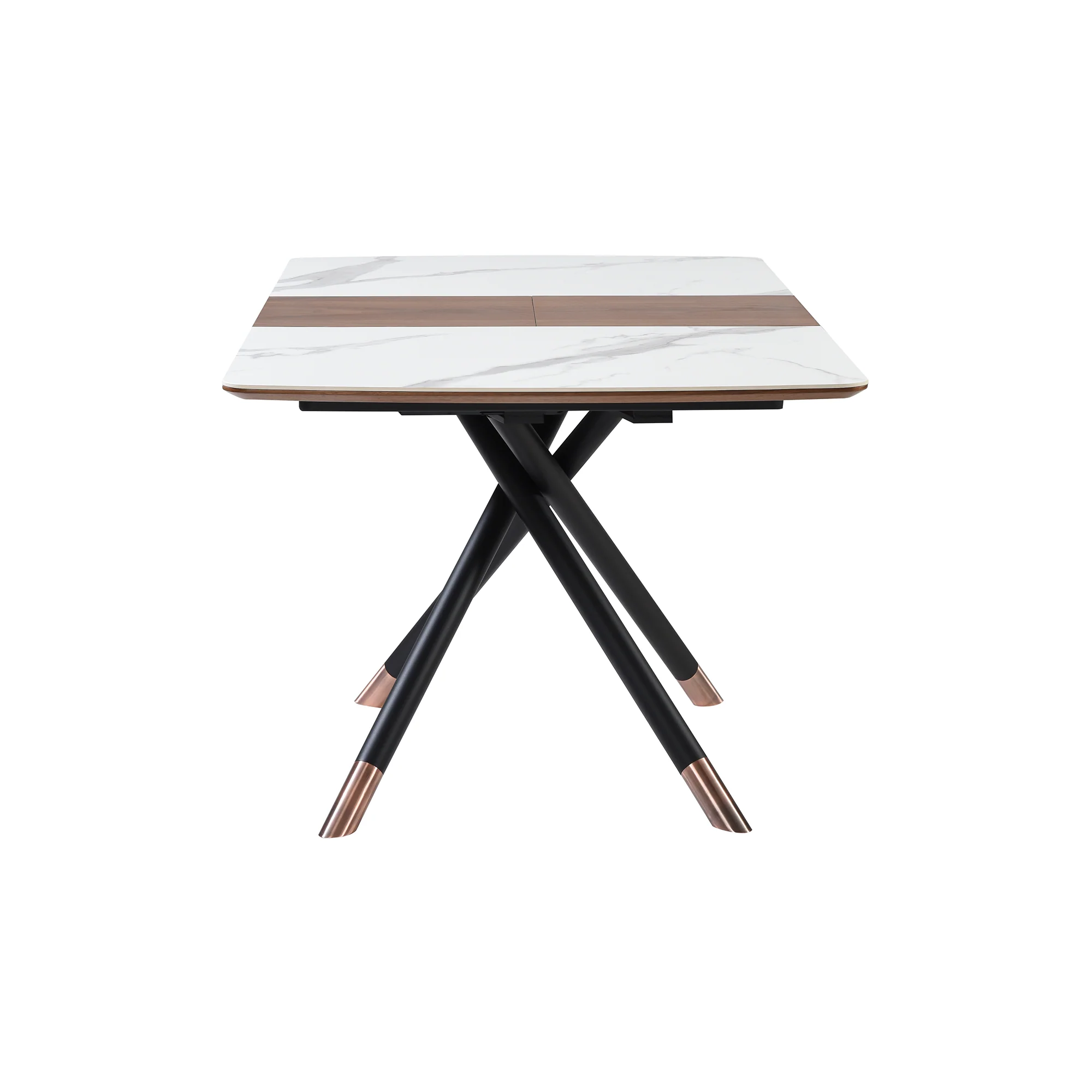 Alora Extendable Dining Table with Light Gray Ceramic and Wood Top and Metal Legs By Armen Living - Image 6