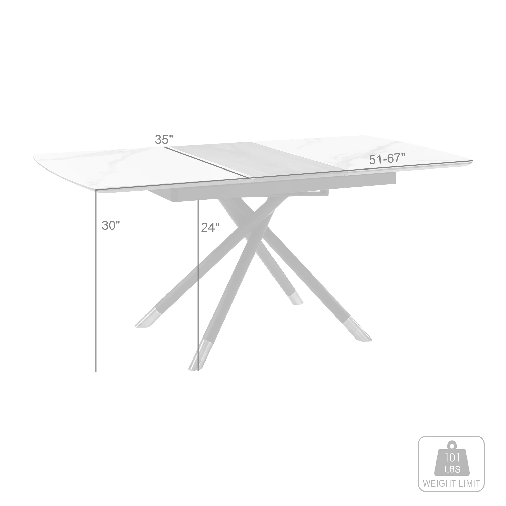 Alora Extendable Dining Table with Light Gray Ceramic and Wood Top and Metal Legs By Armen Living - Image 9