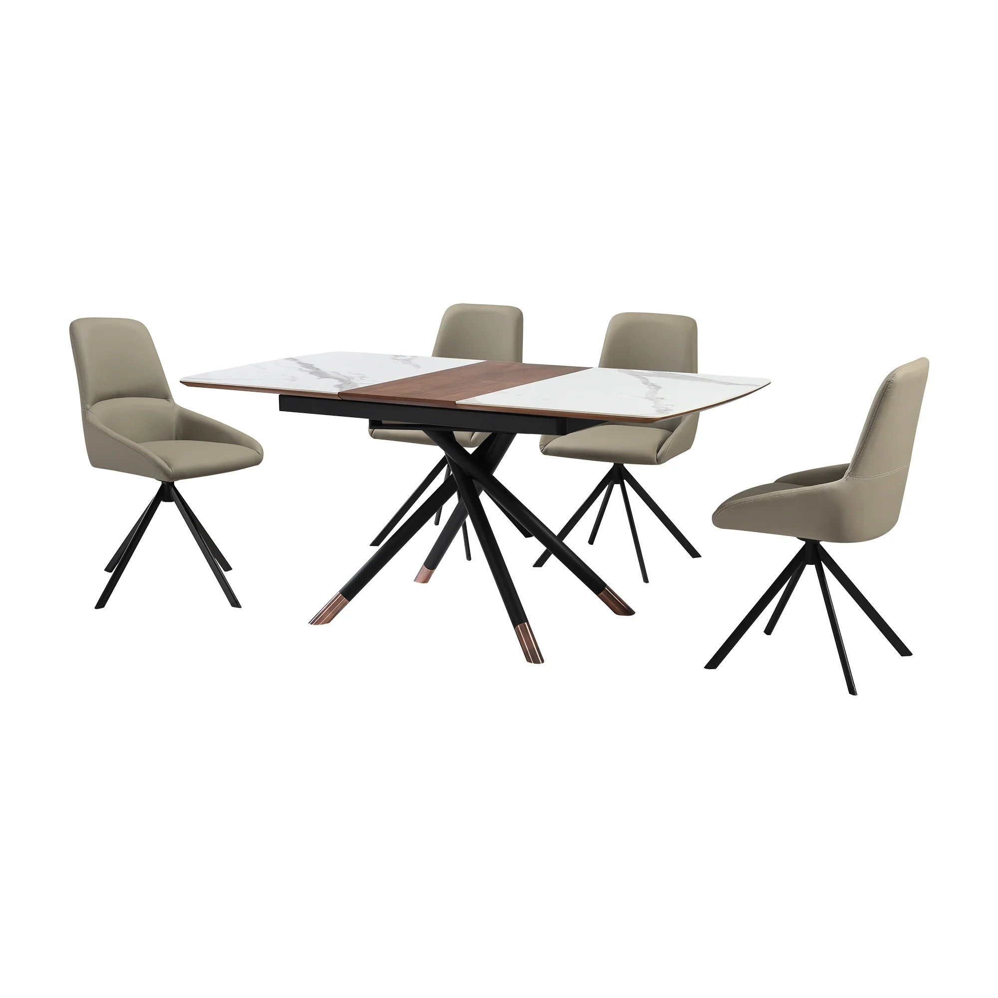 Alora Maverick 5 Piece Extendable Dining Set with Taupe Gray Faux Leather Chairs By Armen Living - Image 2