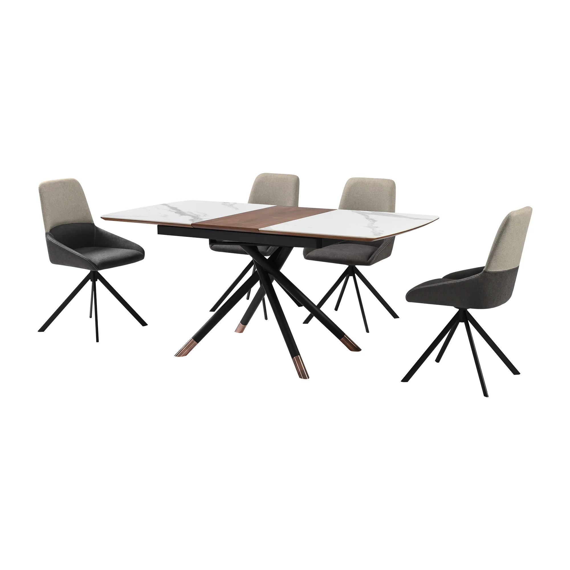 Alora Maverick 5 Piece Extendable Dining Set with Two-Tone Gray Fabric Chairs By Armen Living - Image 2