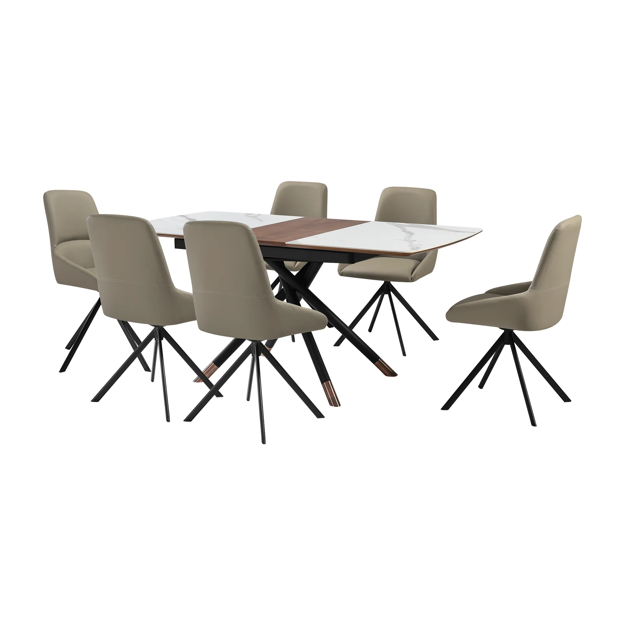 Alora Maverick 7 Piece Extendable Dining Set with Taupe Gray Faux Leather Chairs By Armen Living - Image 2