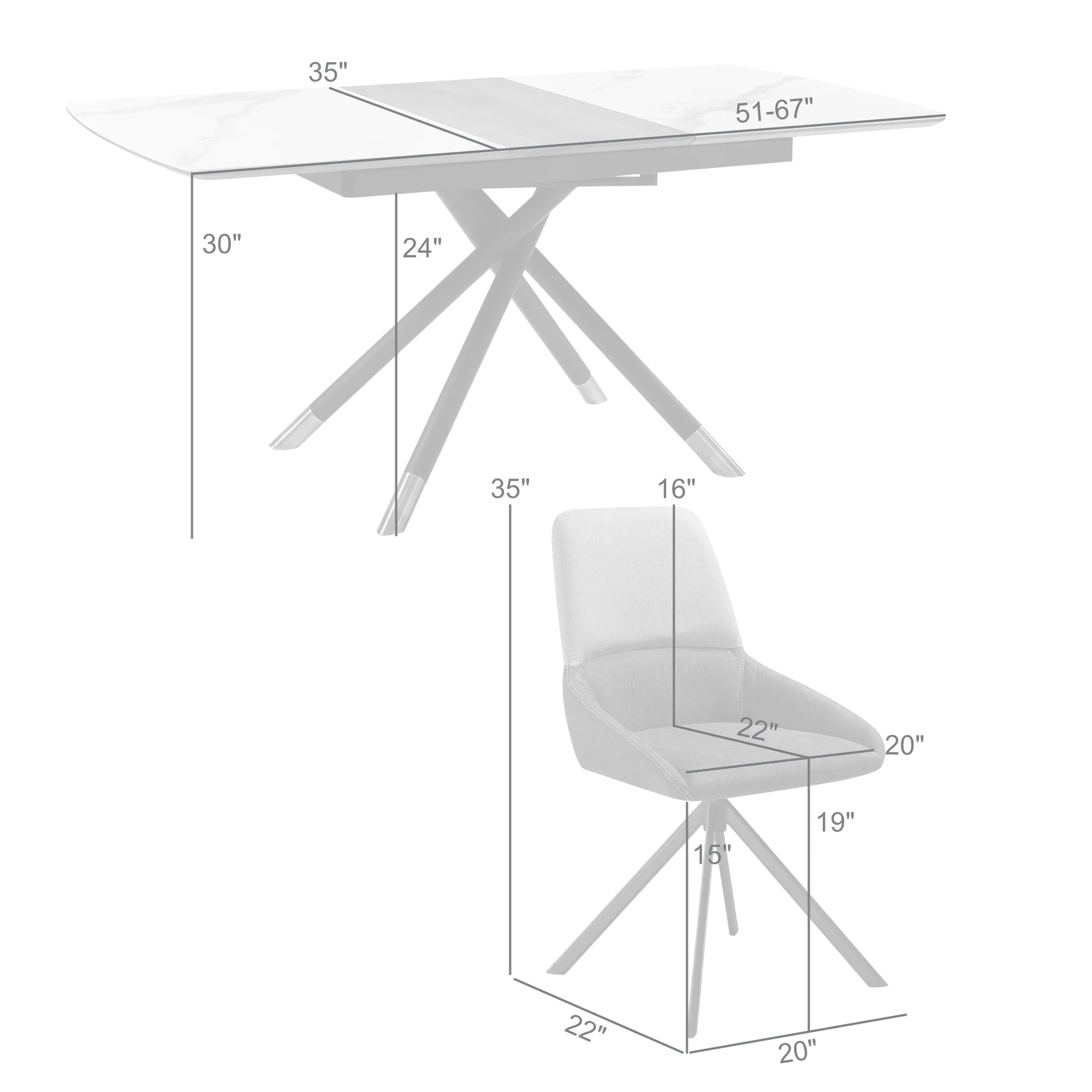 Alora Maverick 7 Piece Extendable Dining Set with Two-Tone Gray Fabric Chairs By Armen Living - Image 10