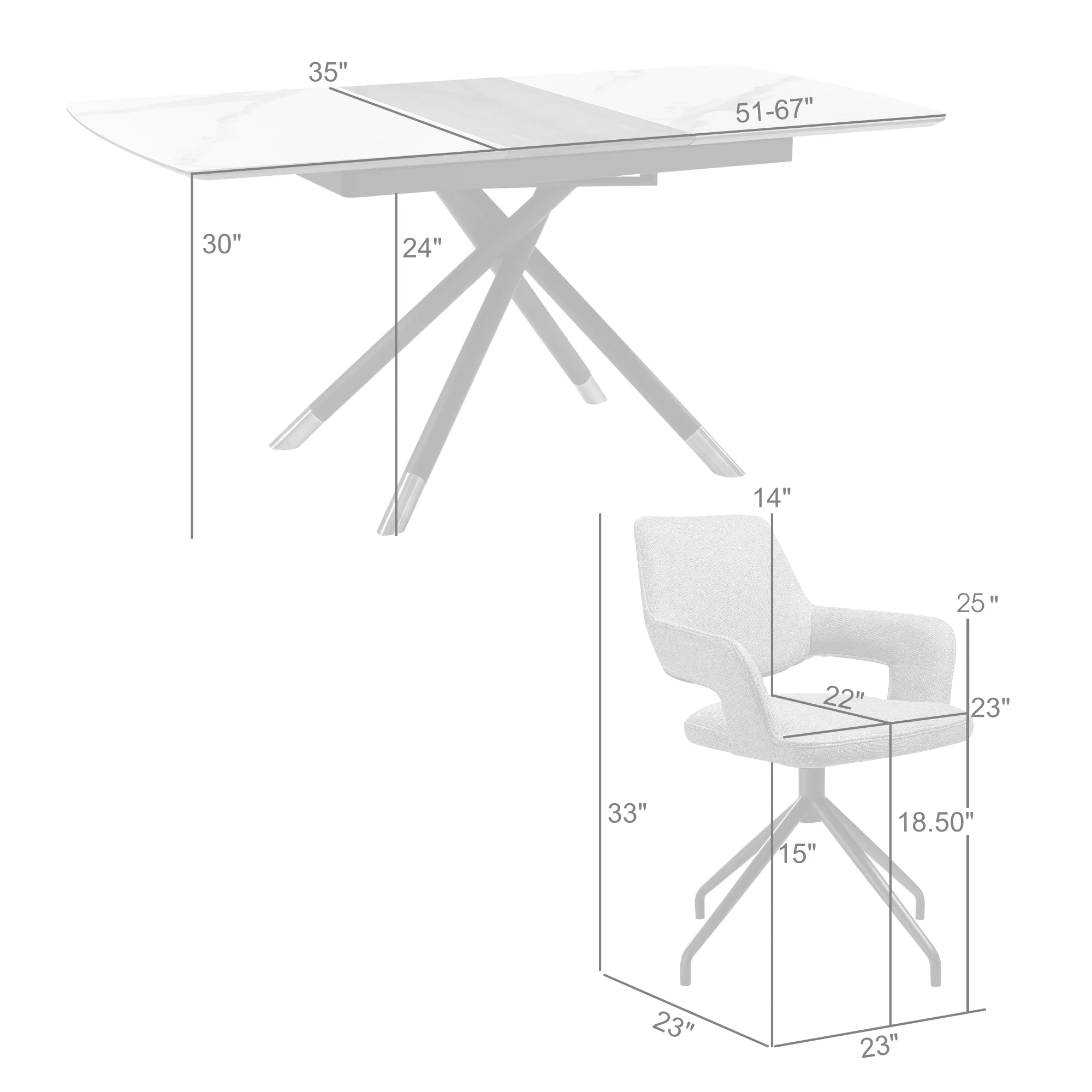 Alora Penny 7 Piece Extendable Dining Set with Gray Fabric Chairs By Armen Living - Image 10