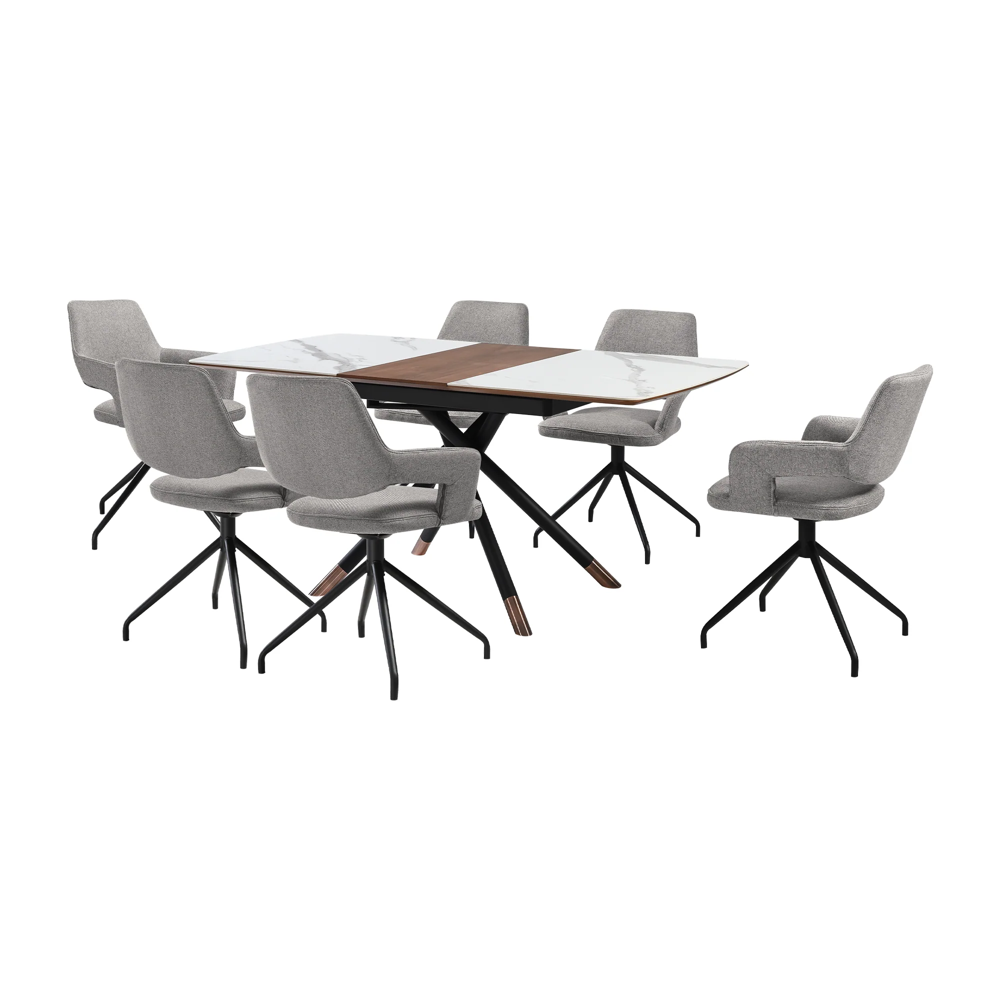 Alora Penny 7 Piece Extendable Dining Set with Gray Fabric Chairs By Armen Living - Image 2